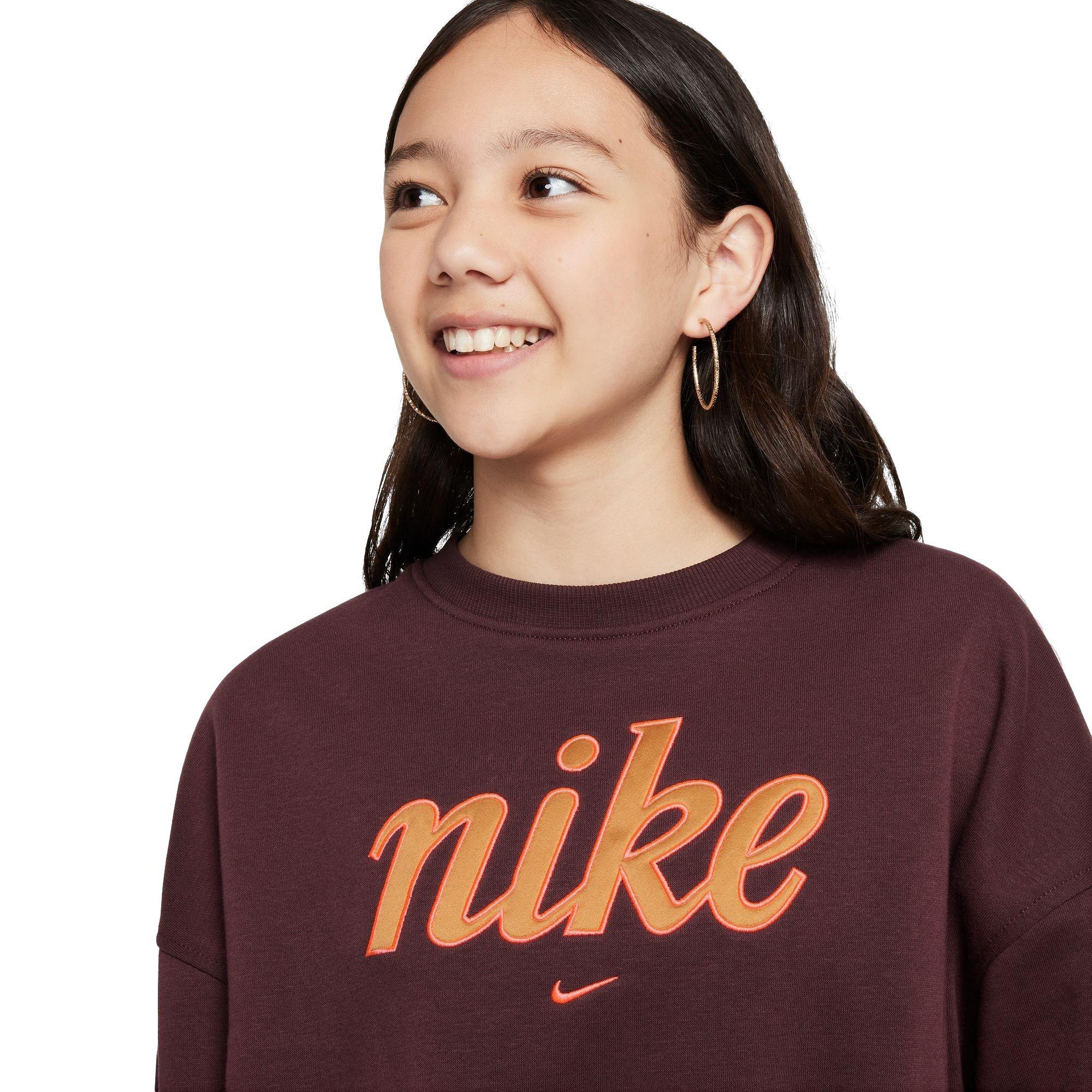 Nike Big Girls' Sportswear Club Fleece Graphic Boxy Crew-Neck Sweatshirt - RED Thumbnail View 3