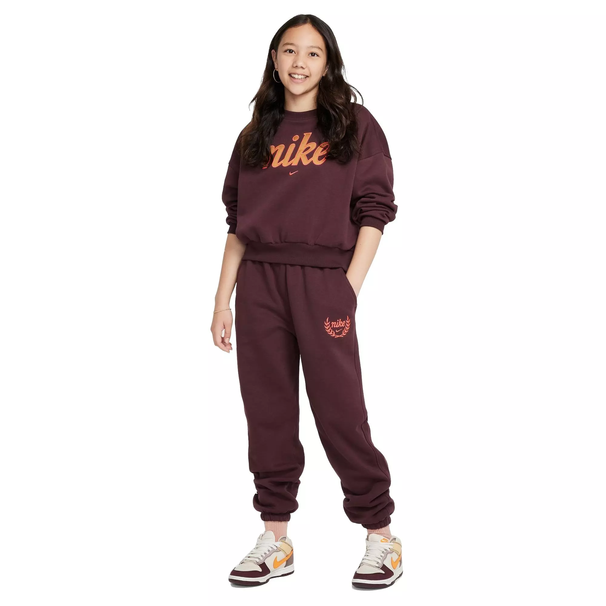 Nike Big Girls' Sportswear Club Fleece Graphic Star Loose Pants - RED