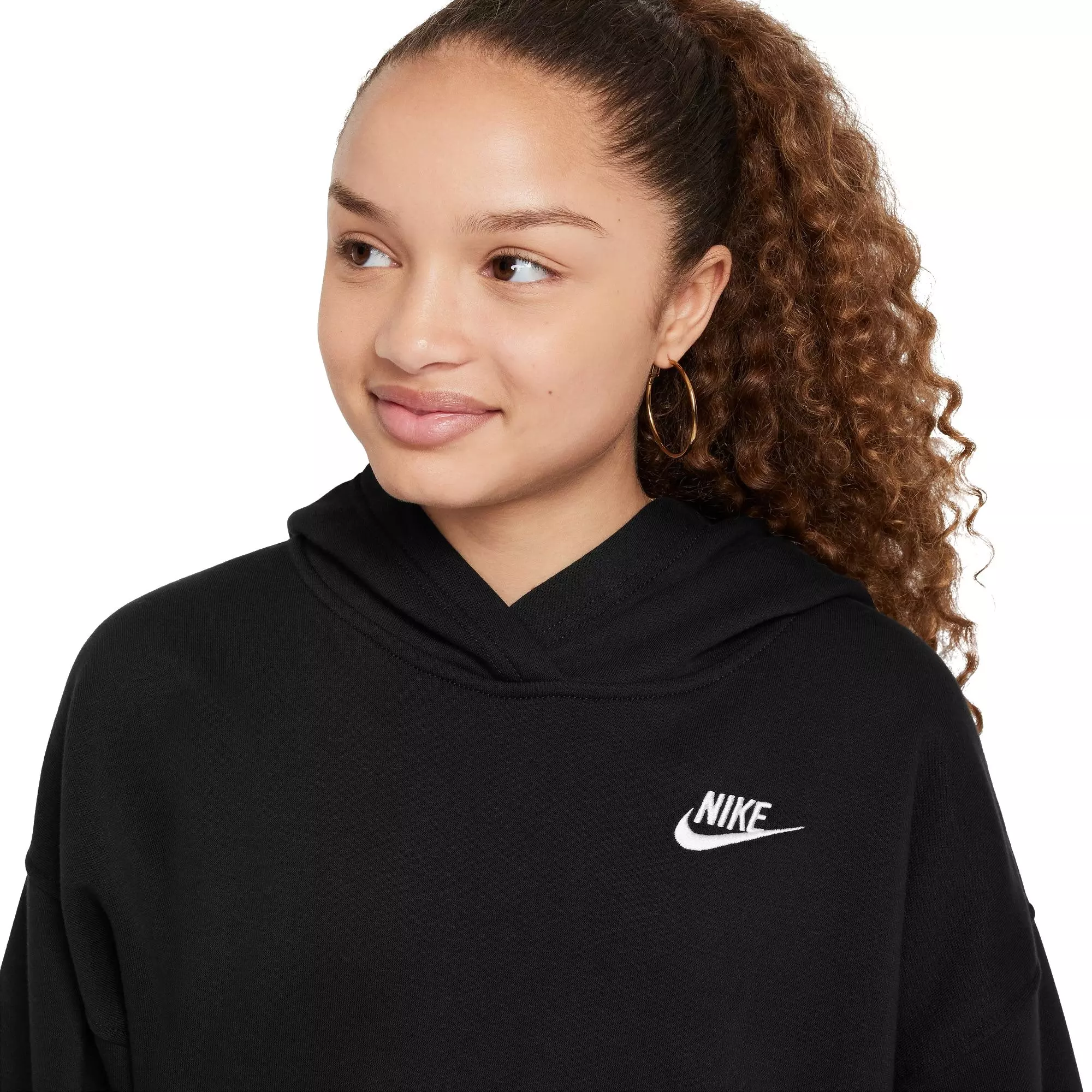 Nike Big Girls' Sportswear Club Fleece Oversized Pullover Hoodie - BLACK