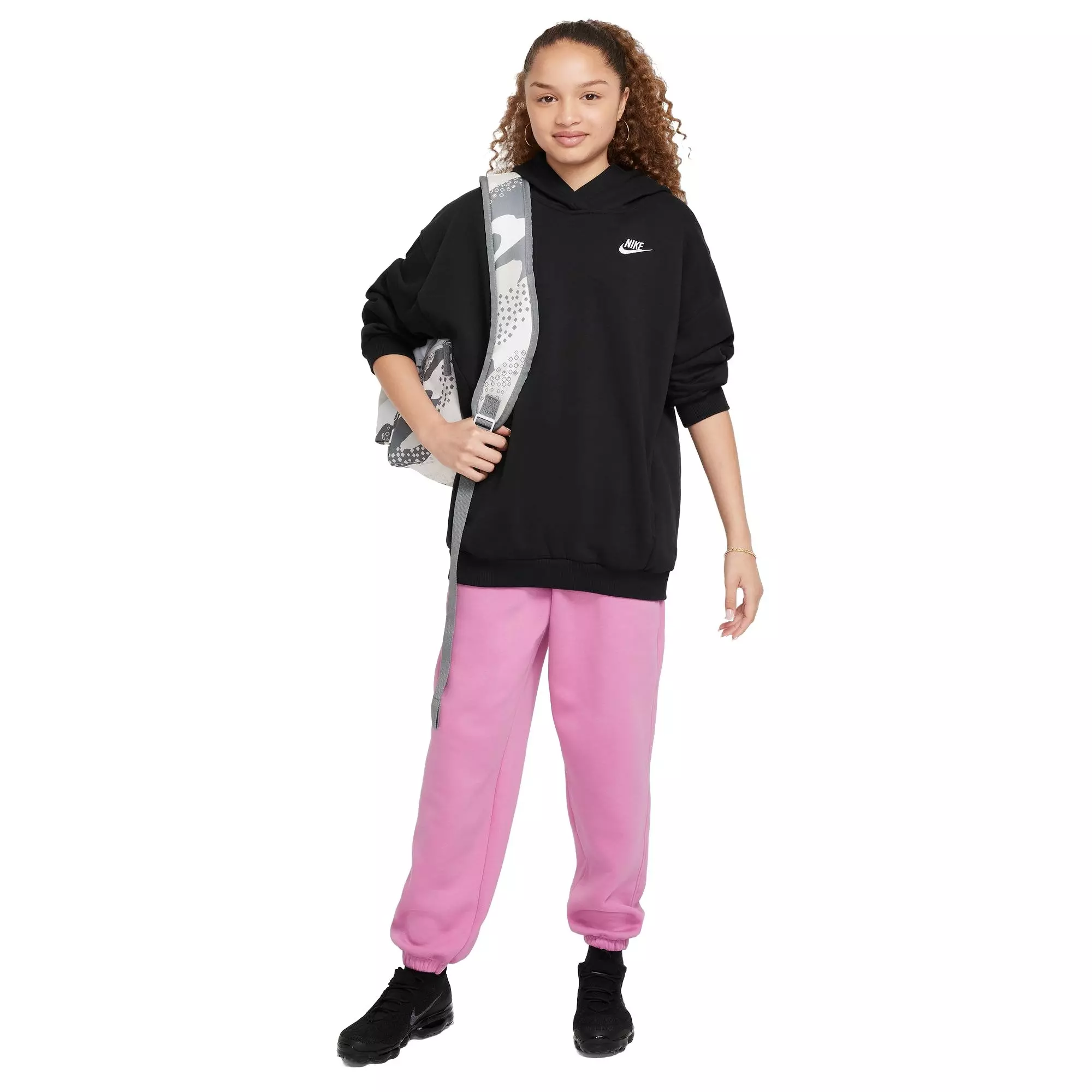 Nike Big Girls' Sportswear Club Fleece Oversized Pullover Hoodie - BLACK