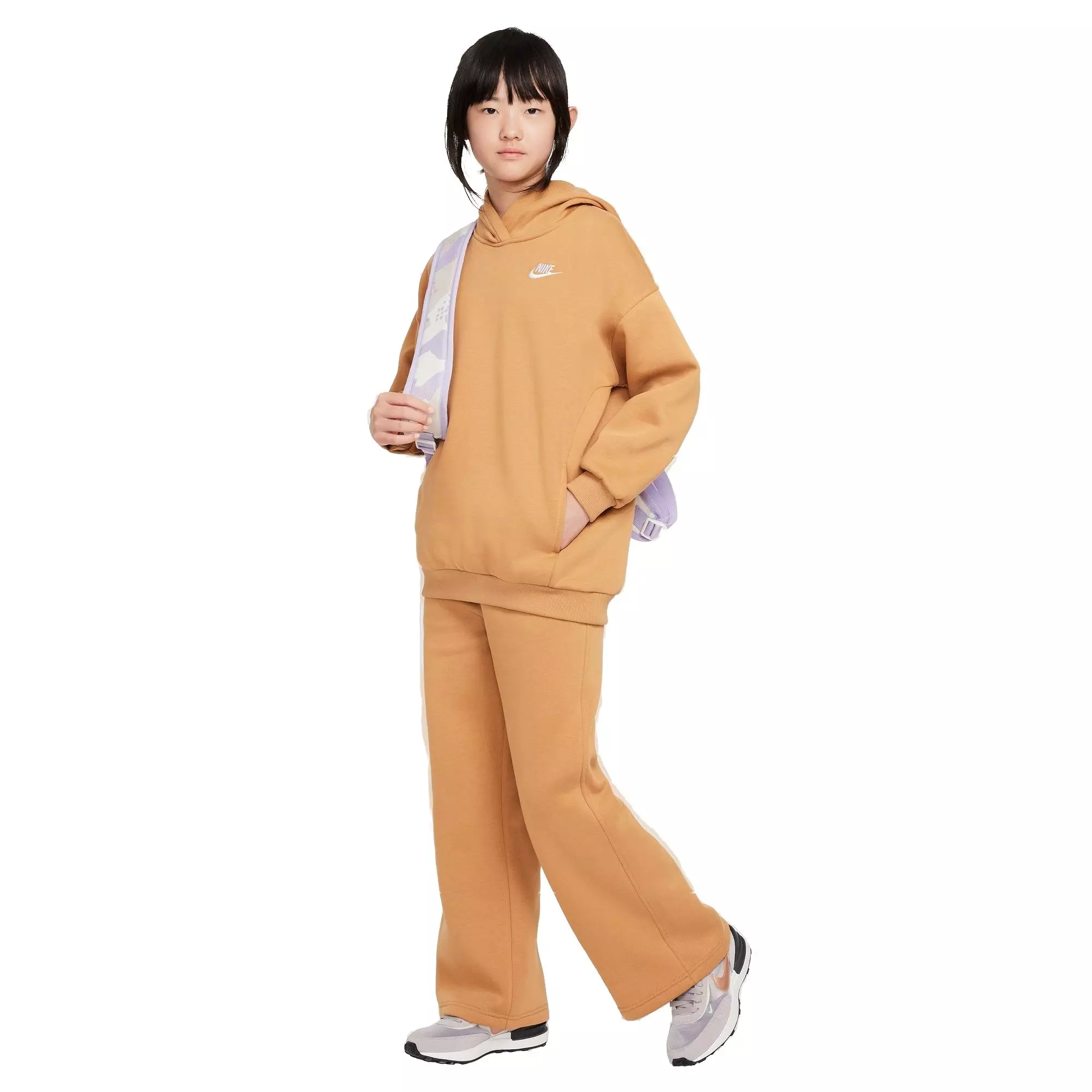 Nike Big Girls' Sportswear Club Fleece Oversized Pullover Hoodie - BROWN