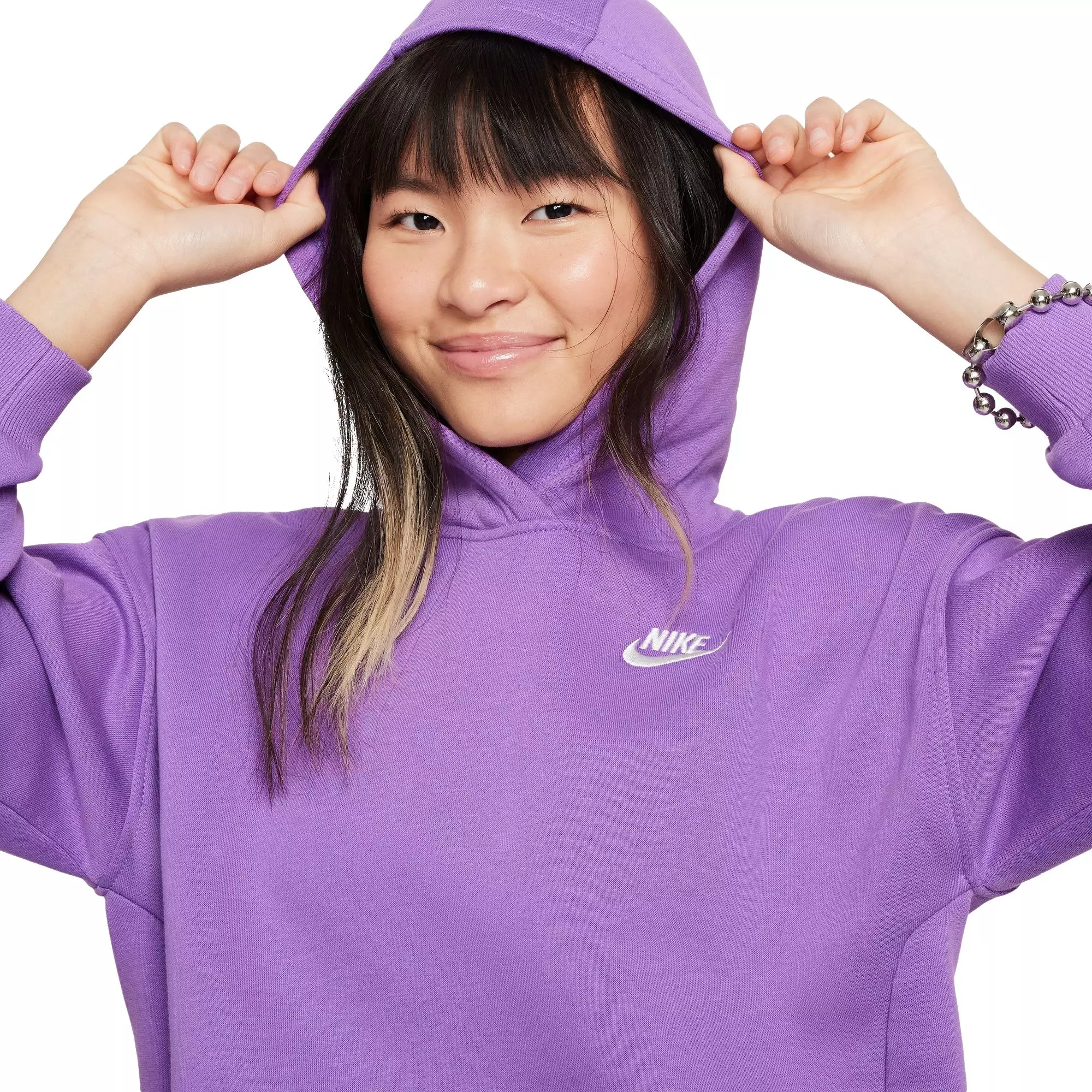 Nike Big Girls' Sportswear Club Fleece Oversized Pullover Hoodie - BLACK RASPBERRY