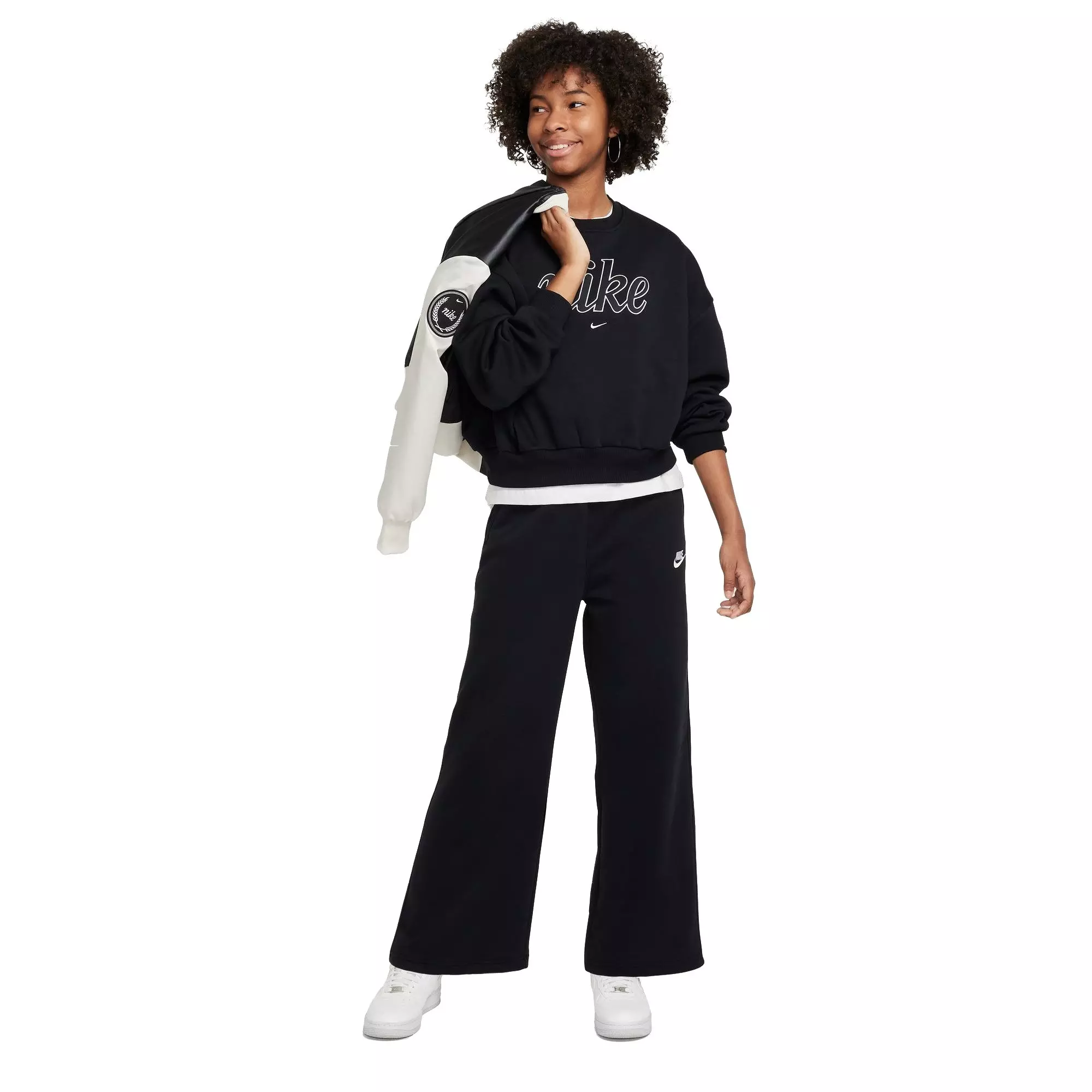 Nike Big Girls' Sportswear Club Fleece Wide-Leg Pants - BLACK