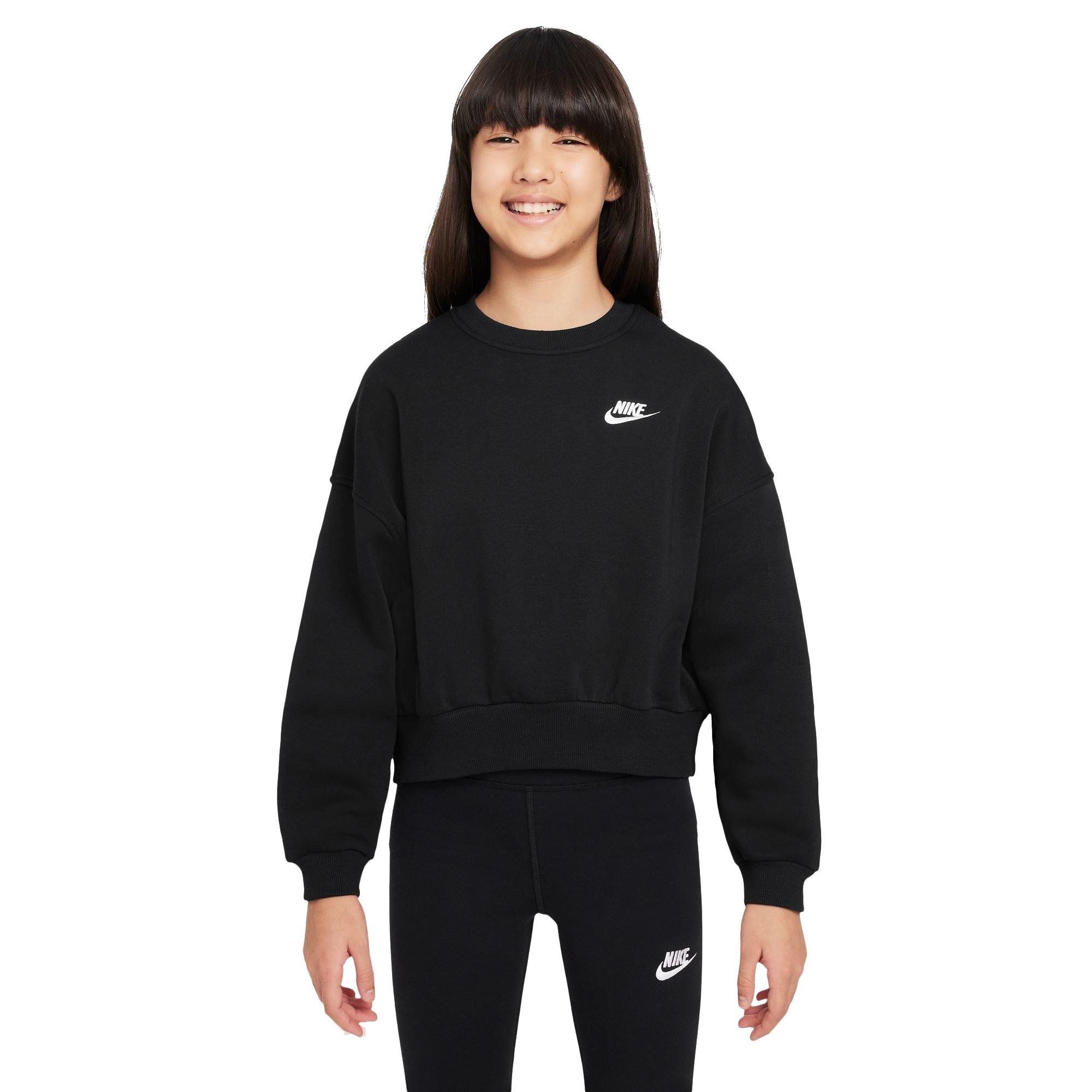 Nike Big Girls' Sportswear Club Fleece Boxy Crew-Neck Sweatshirt - BLACK