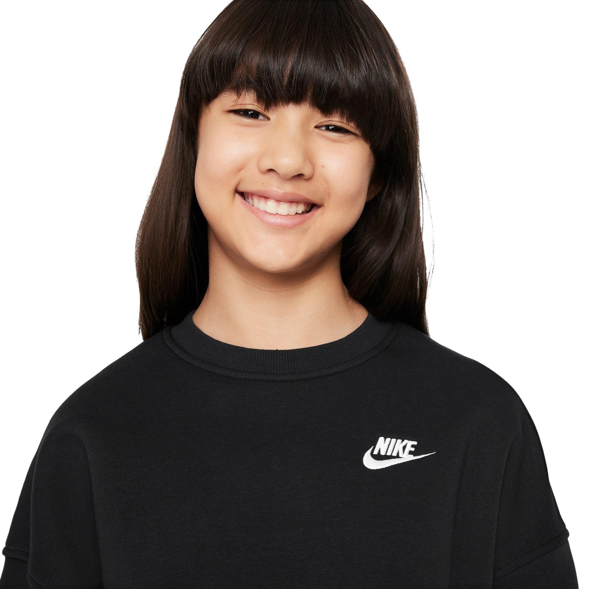 Nike Big Girls' Sportswear Club Fleece Boxy Crewneck Sweatshirt - BLACK Thumbnail View 3