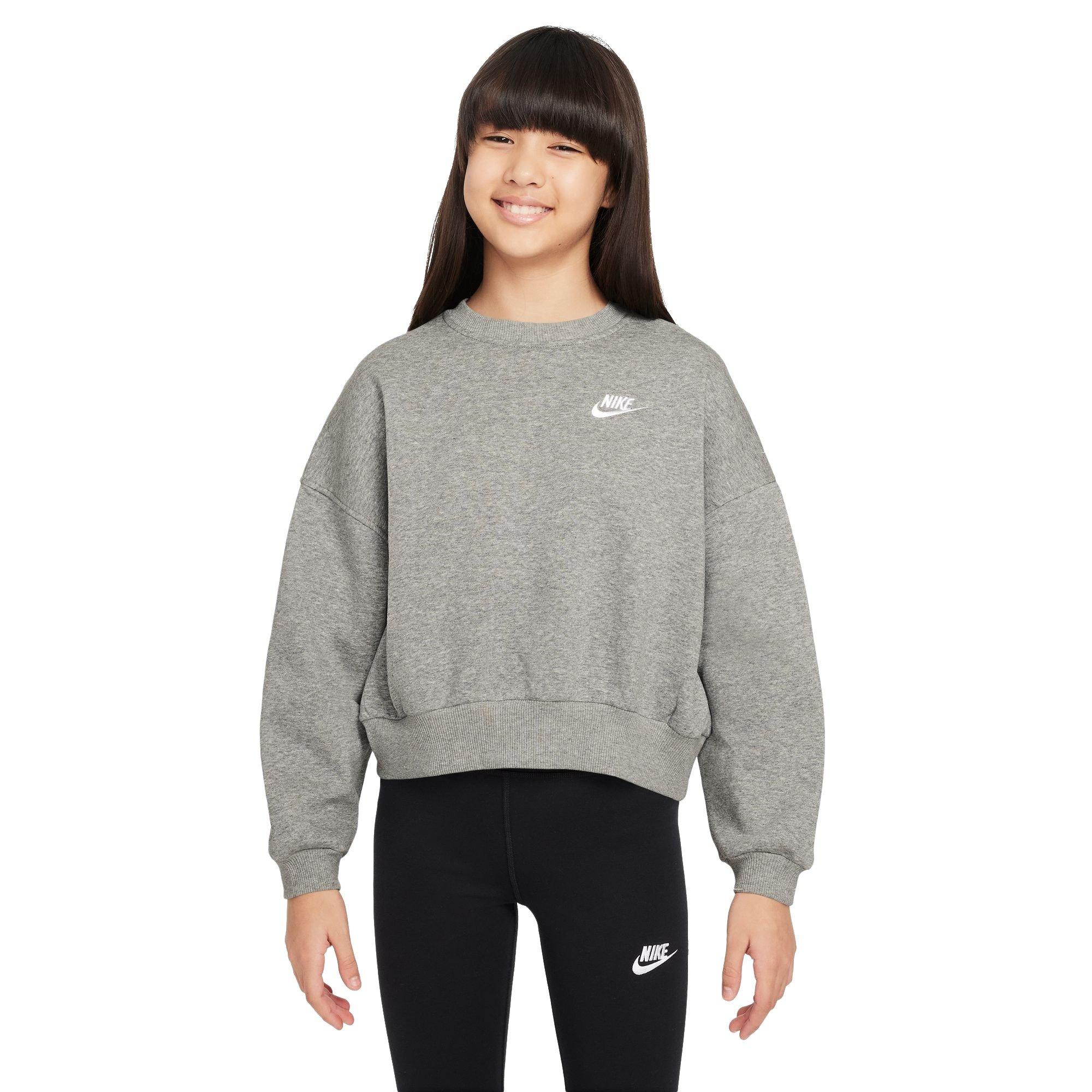 Nike Big Girls' Sportswear Club Fleece Boxy Crewneck Sweatshirt - GREY Thumbnail View 1