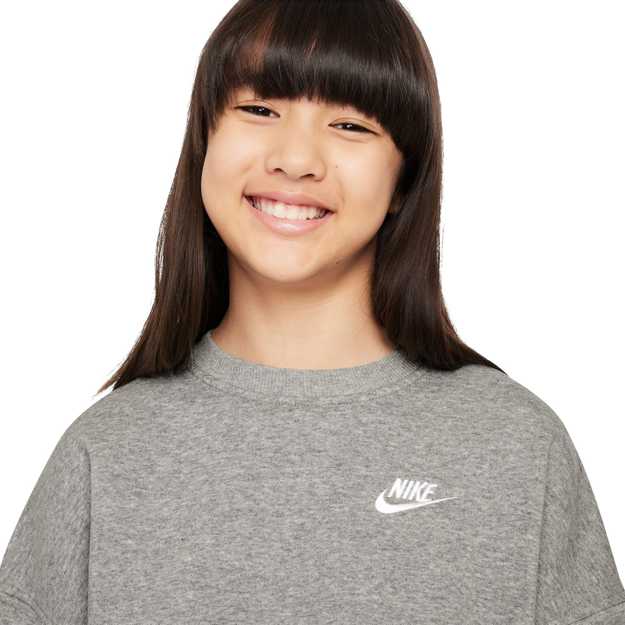 Nike Big Girls' Sportswear Club Fleece Boxy Crew-Neck Sweatshirt - GREY Thumbnail View 3