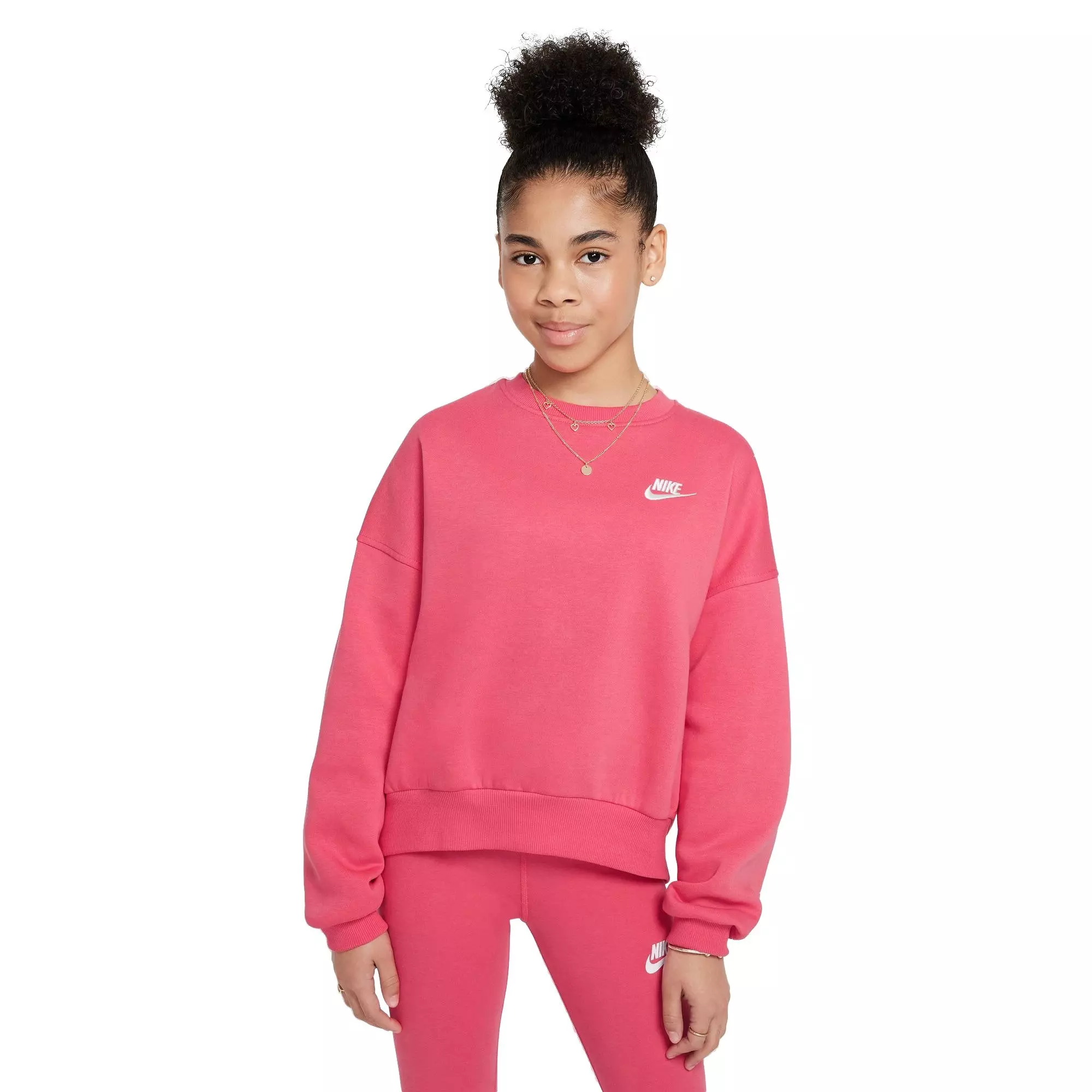 Nike Big Girls' Sportswear Club Fleece Boxy Crewneck Sweatshirt - PINK