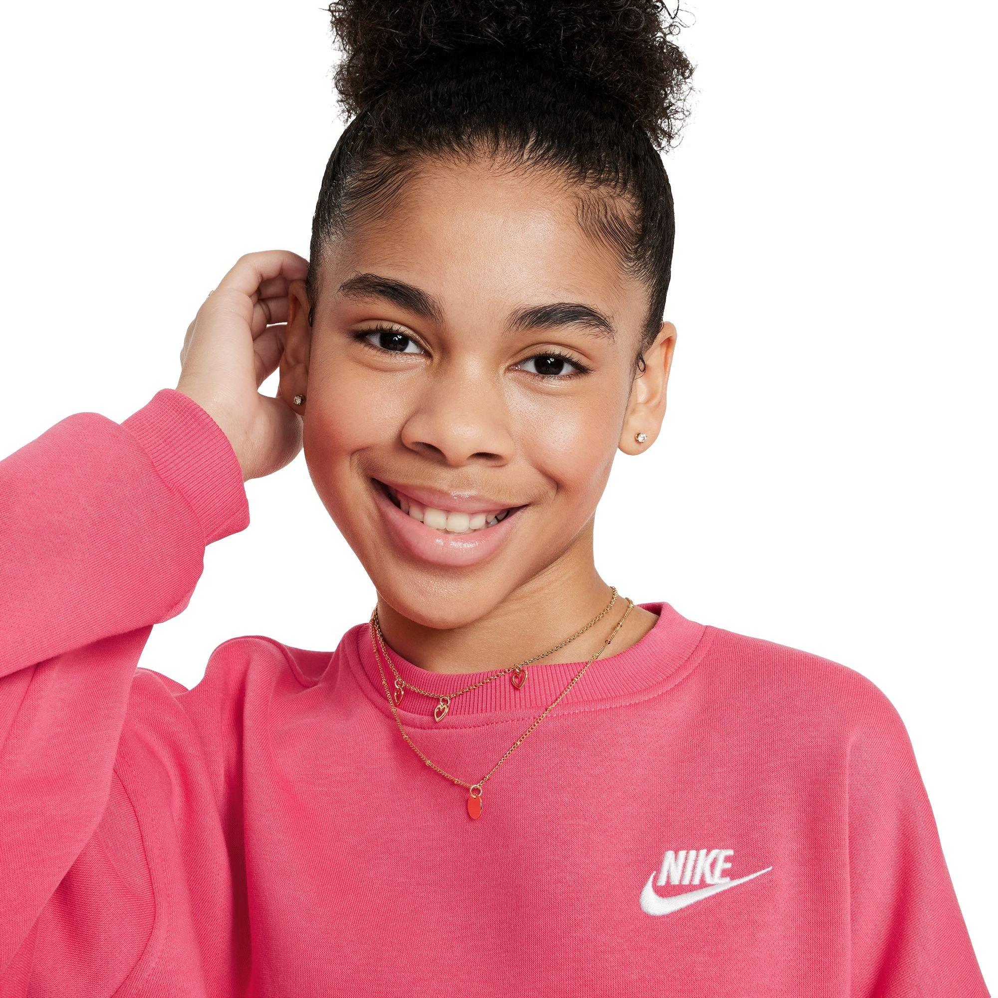 Nike Big Girls' Sportswear Club Fleece Boxy Crew-Neck Sweatshirt - PINK Thumbnail View 3