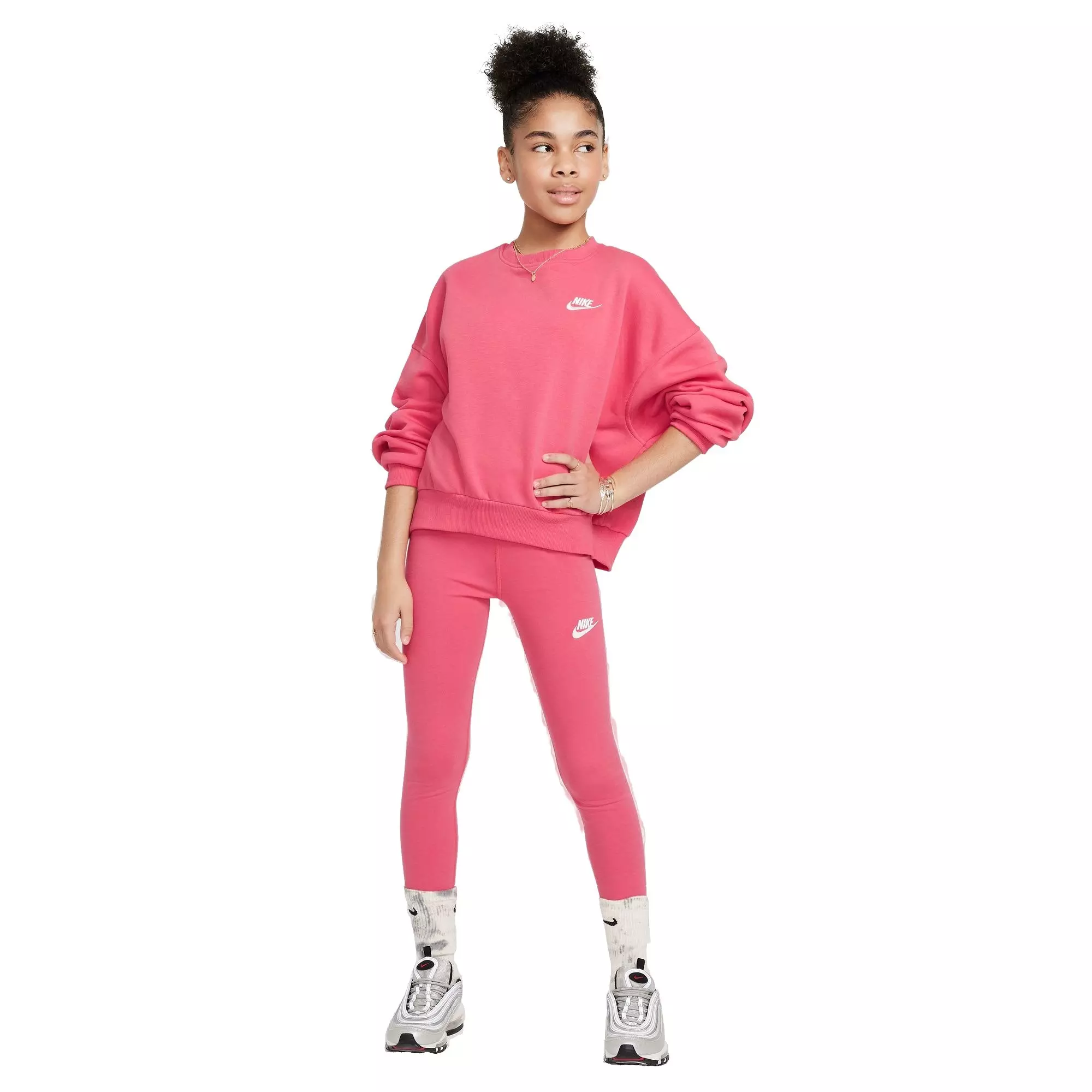 Nike Big Girls' Sportswear Club Fleece Boxy Crew-Neck Sweatshirt - PINK