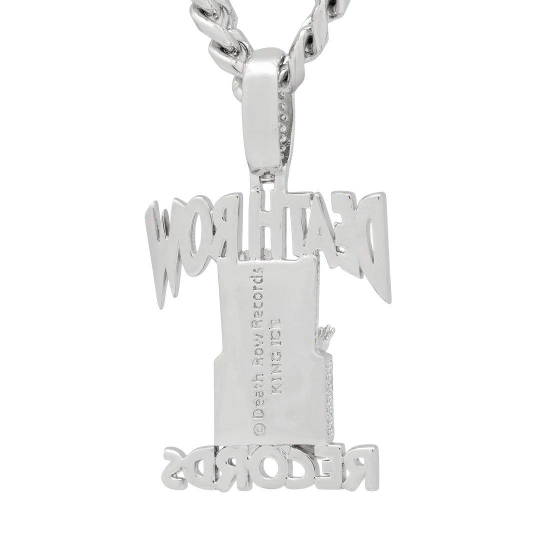King Ice x Death Row Records-2.3" Iced Logo Necklace - White Gold - WHITE GOLD