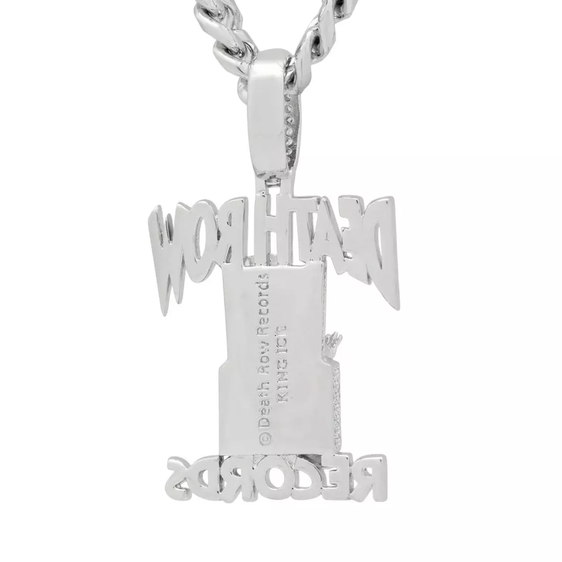 King Ice x Death Row Records-2.3" Iced Logo Necklace - White Gold - WHITE GOLD