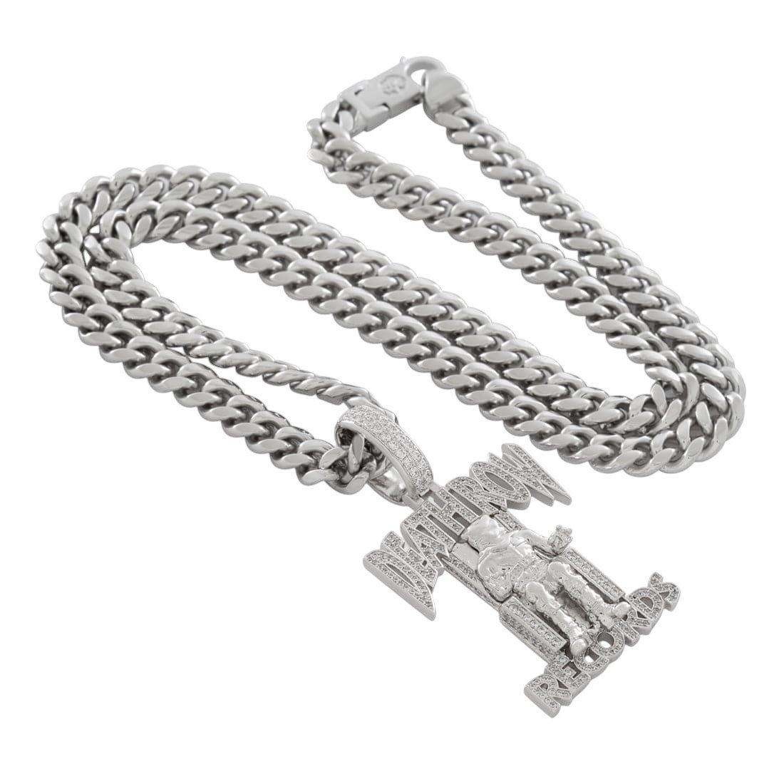 King Ice x Death Row Records-2.3" Iced Logo Necklace - White Gold - WHITE GOLD