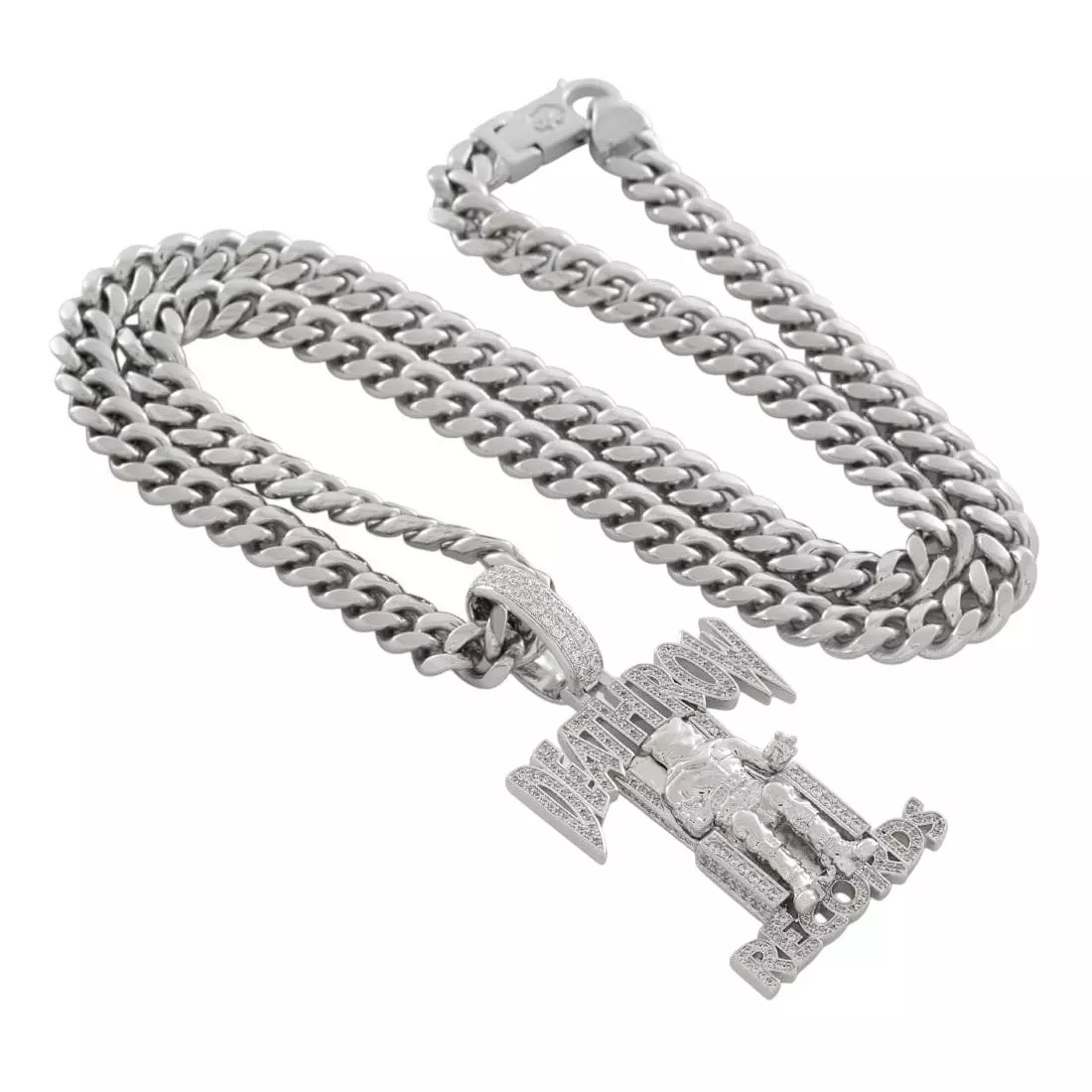 King Ice x Death Row Records-2.3" Iced Logo Necklace - White Gold - WHITE GOLD