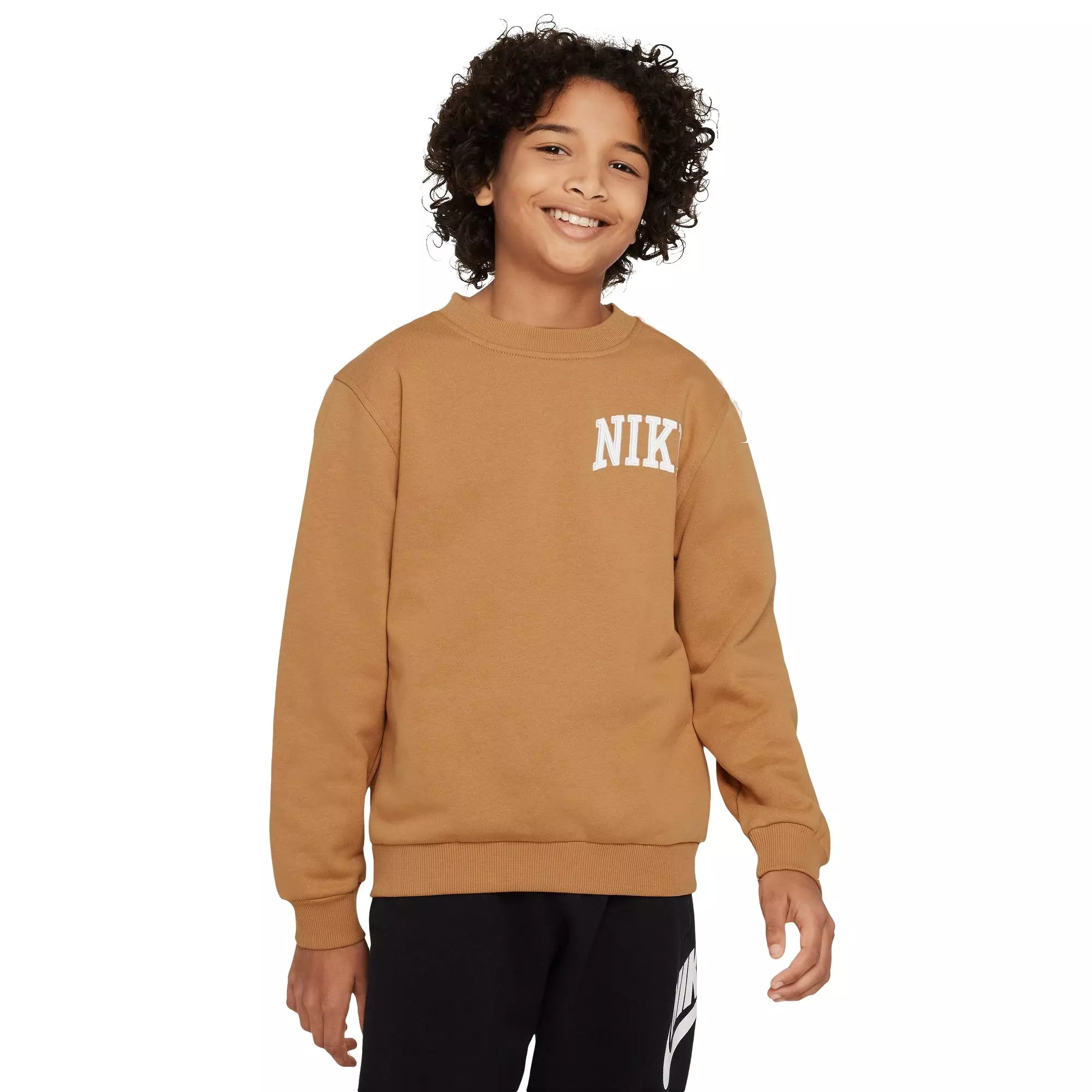 Nike Big Kids' Sportswear Club French Terry Crew-Neck Sweatshirt - BROWN