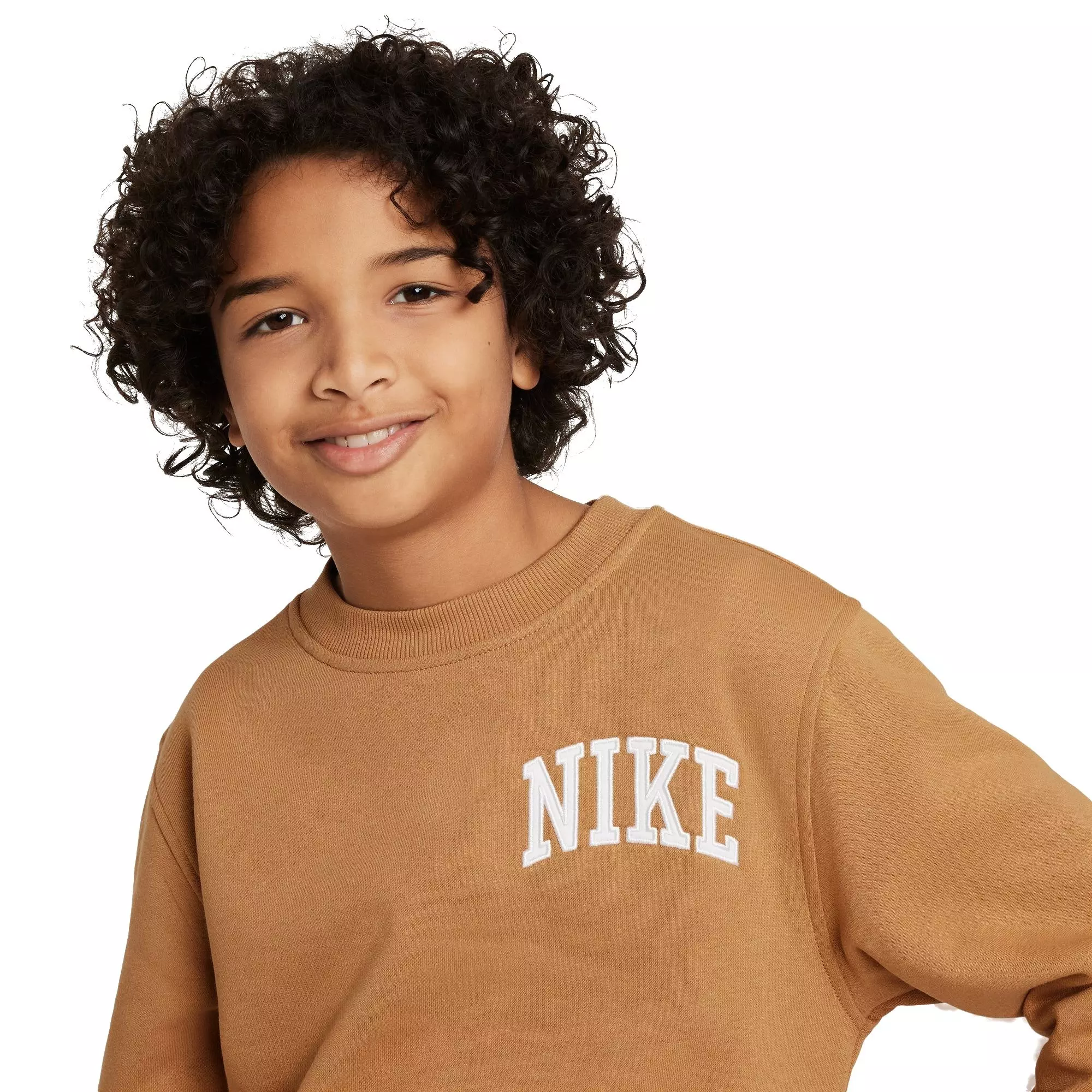 Nike Big Kids' Sportswear Club French Terry Crew-Neck Sweatshirt - BROWN