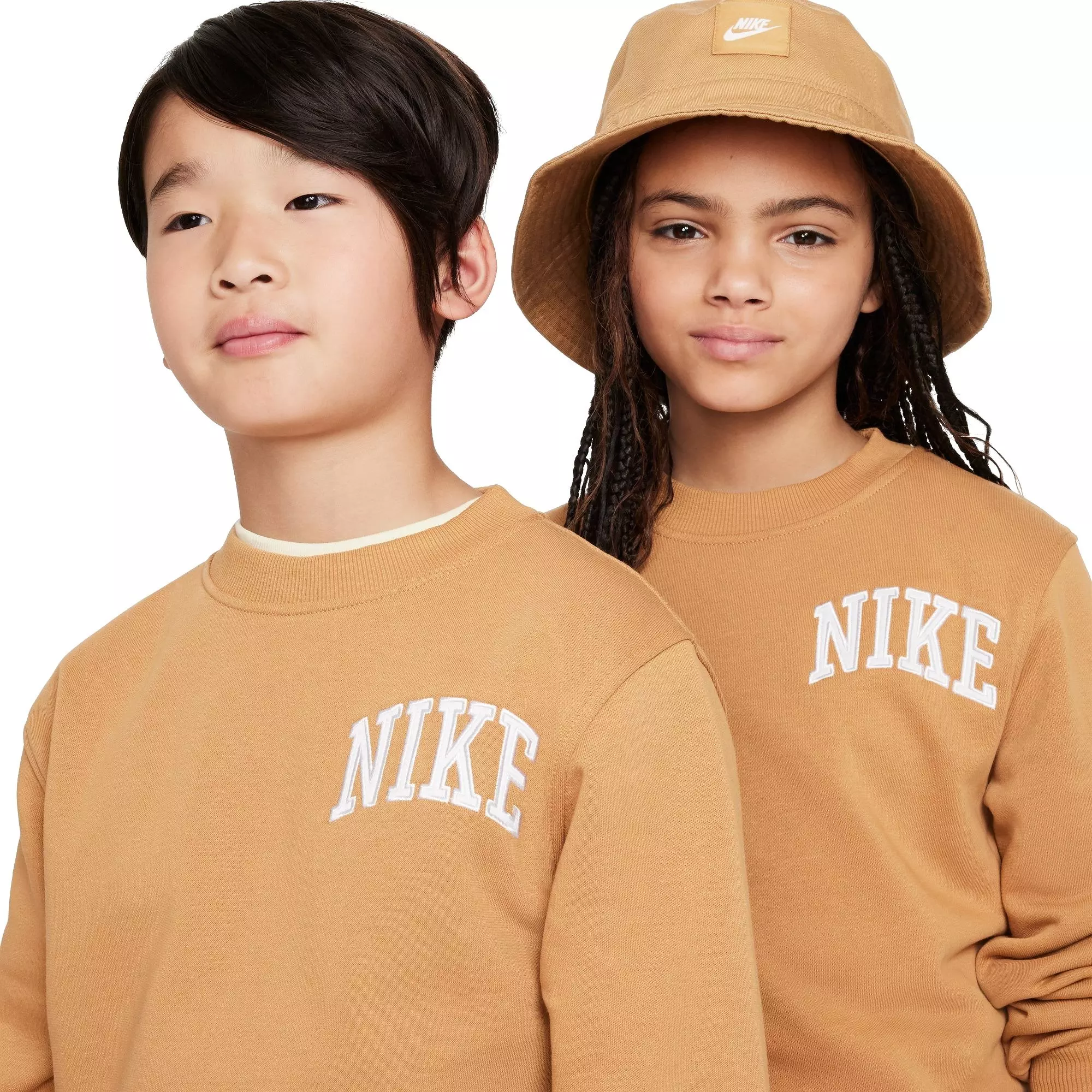 Nike Big Kids' Sportswear Club French Terry Crew-Neck Sweatshirt - BROWN