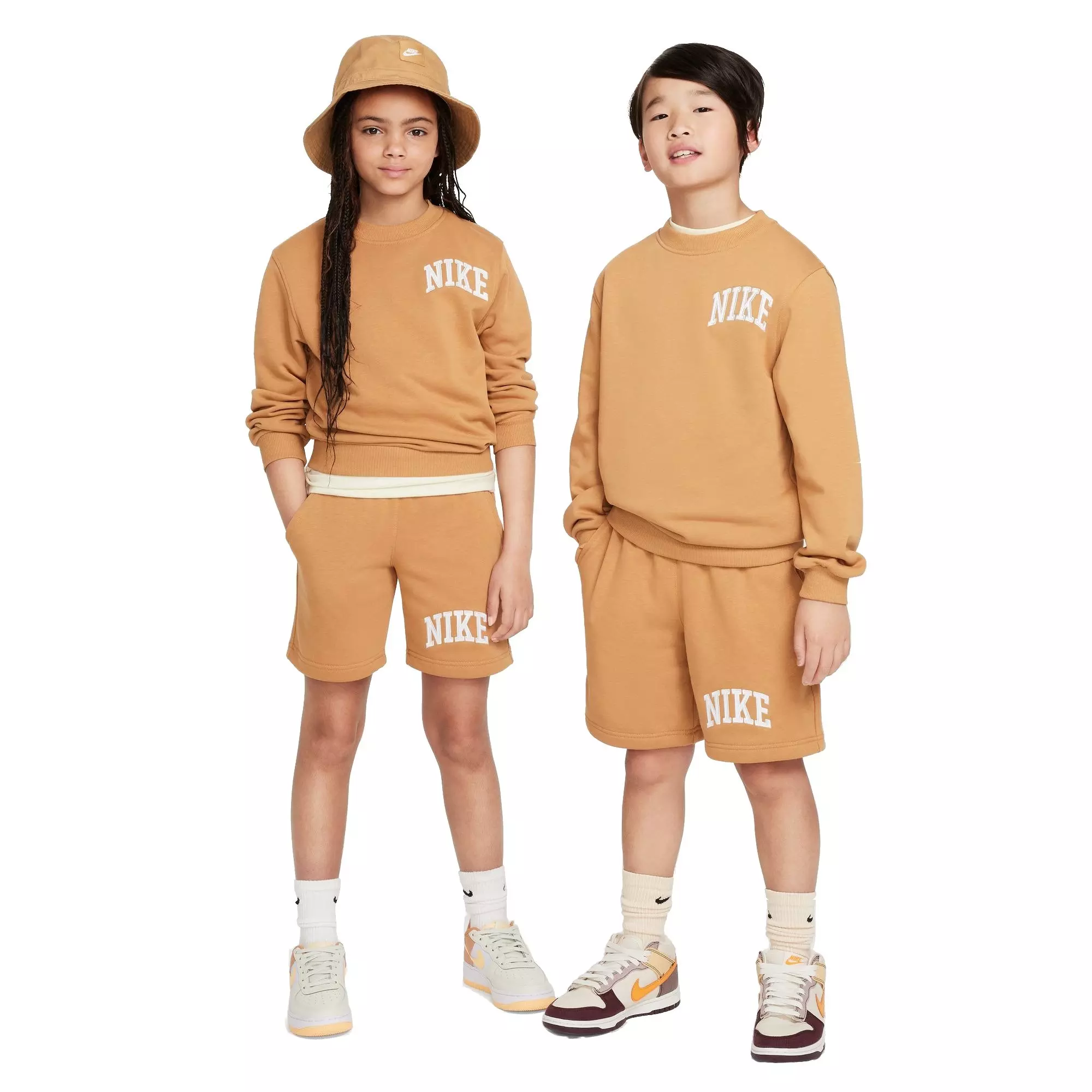 Nike Big Kids' Sportswear Club French Terry Crew-Neck Sweatshirt - BROWN