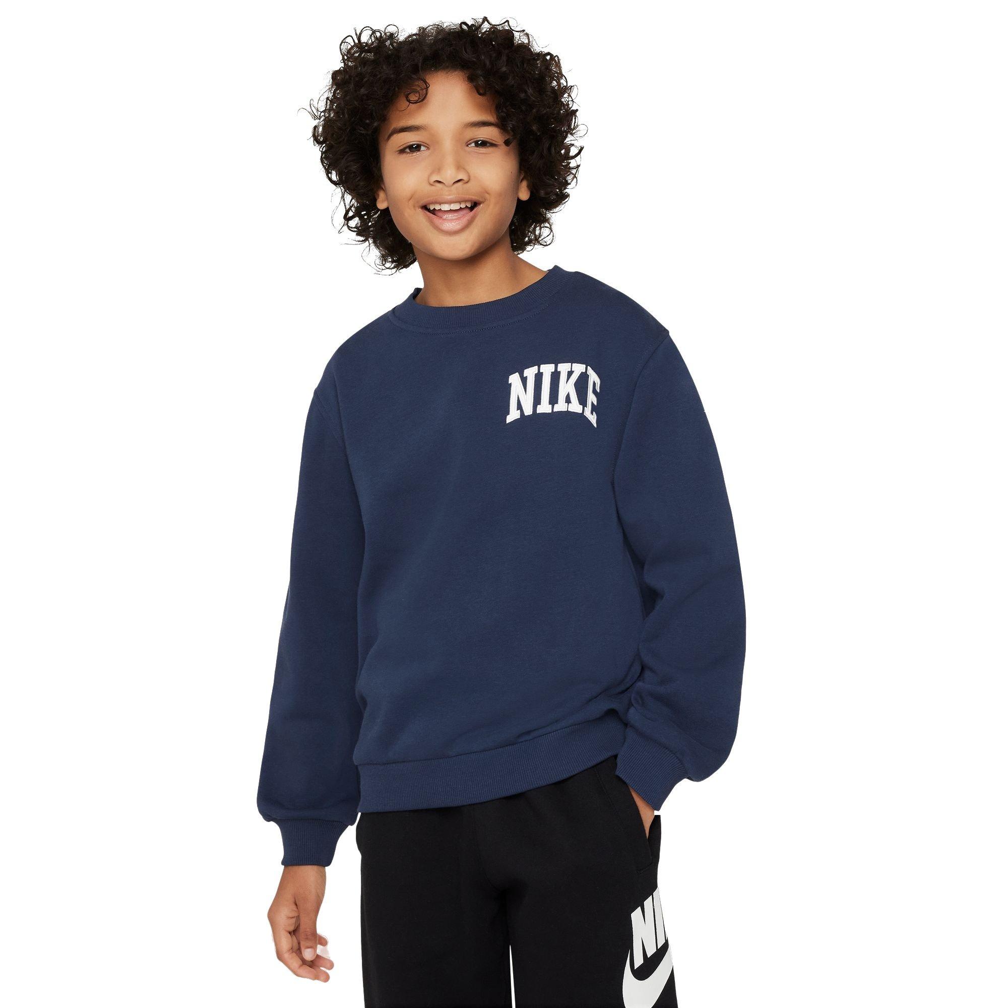 Nike Big Kids' Sportswear Club French Terry Crew-Neck Sweatshirt - BLUE Thumbnail View 3