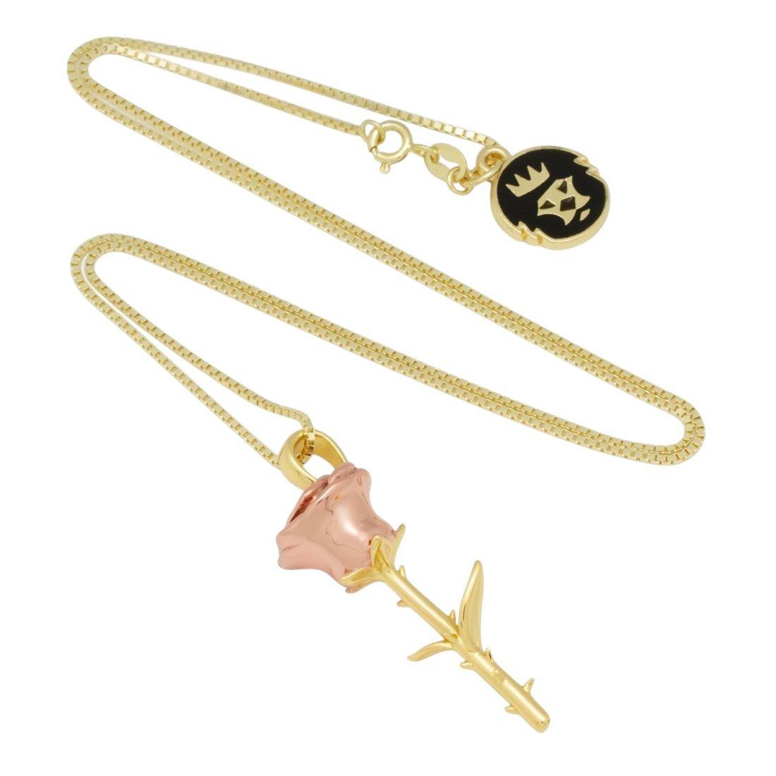 King Ice Sterling Silver Roses Are Red Necklace - Gold - GOLD