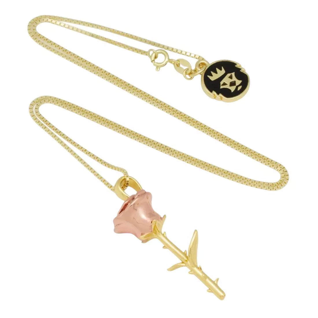 King Ice Sterling Silver Roses Are Red Necklace - Gold - GOLD