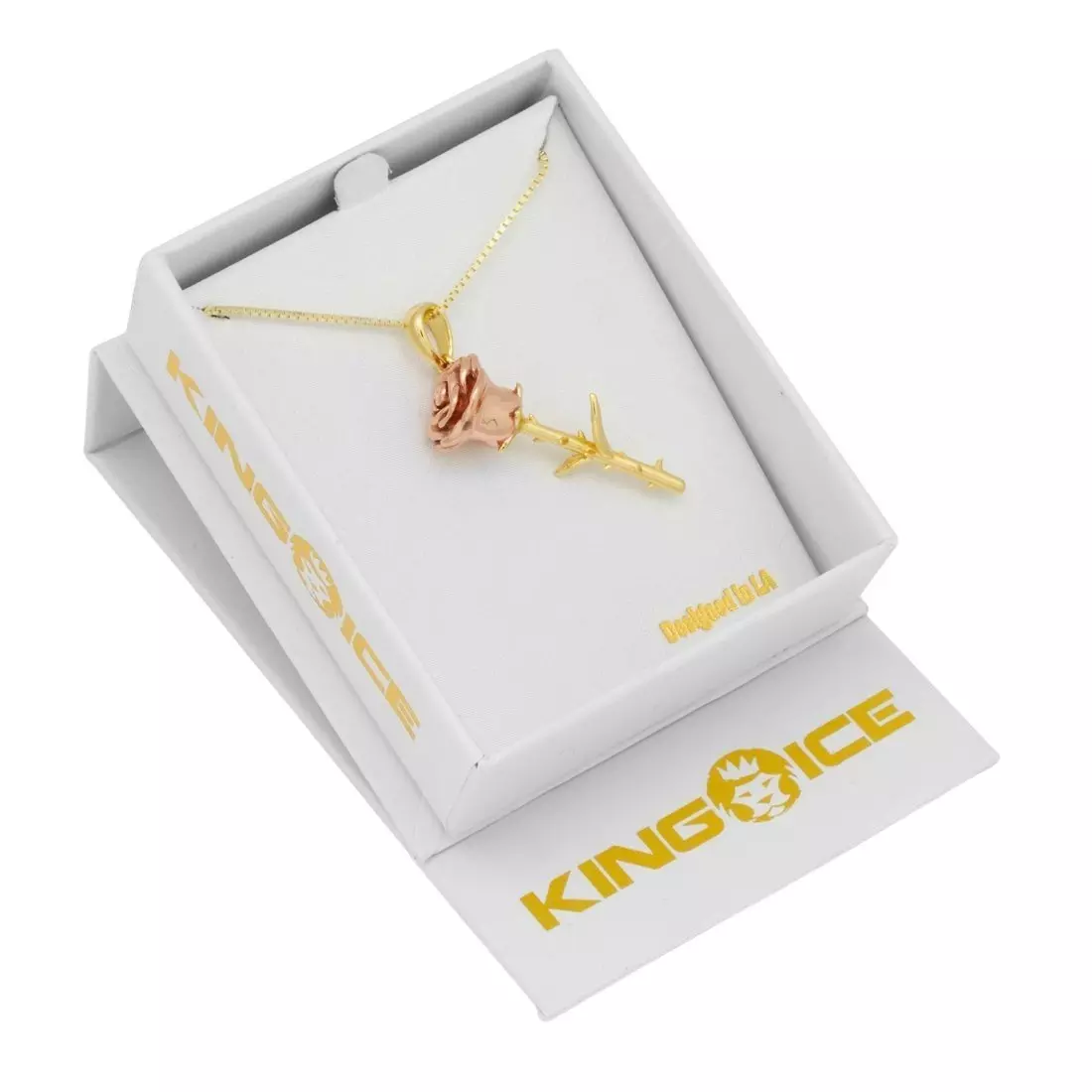King Ice Sterling Silver Roses Are Red Necklace - Gold - GOLD