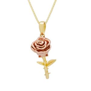 King Ice Sterling Silver Roses Are Red Necklace - Gold - GOLD