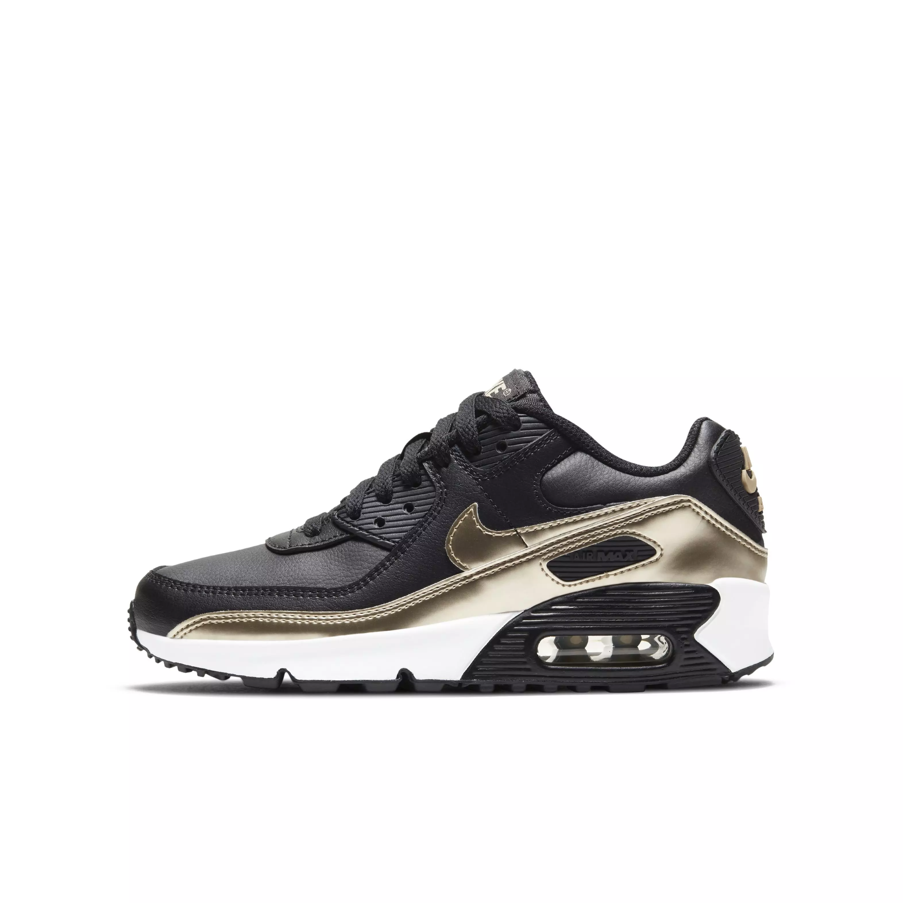 Nike Air Max 90 LTR "Black/Metallic Gold/White" Grade School Boys' Shoe - BLACK/GOLD/WHITE