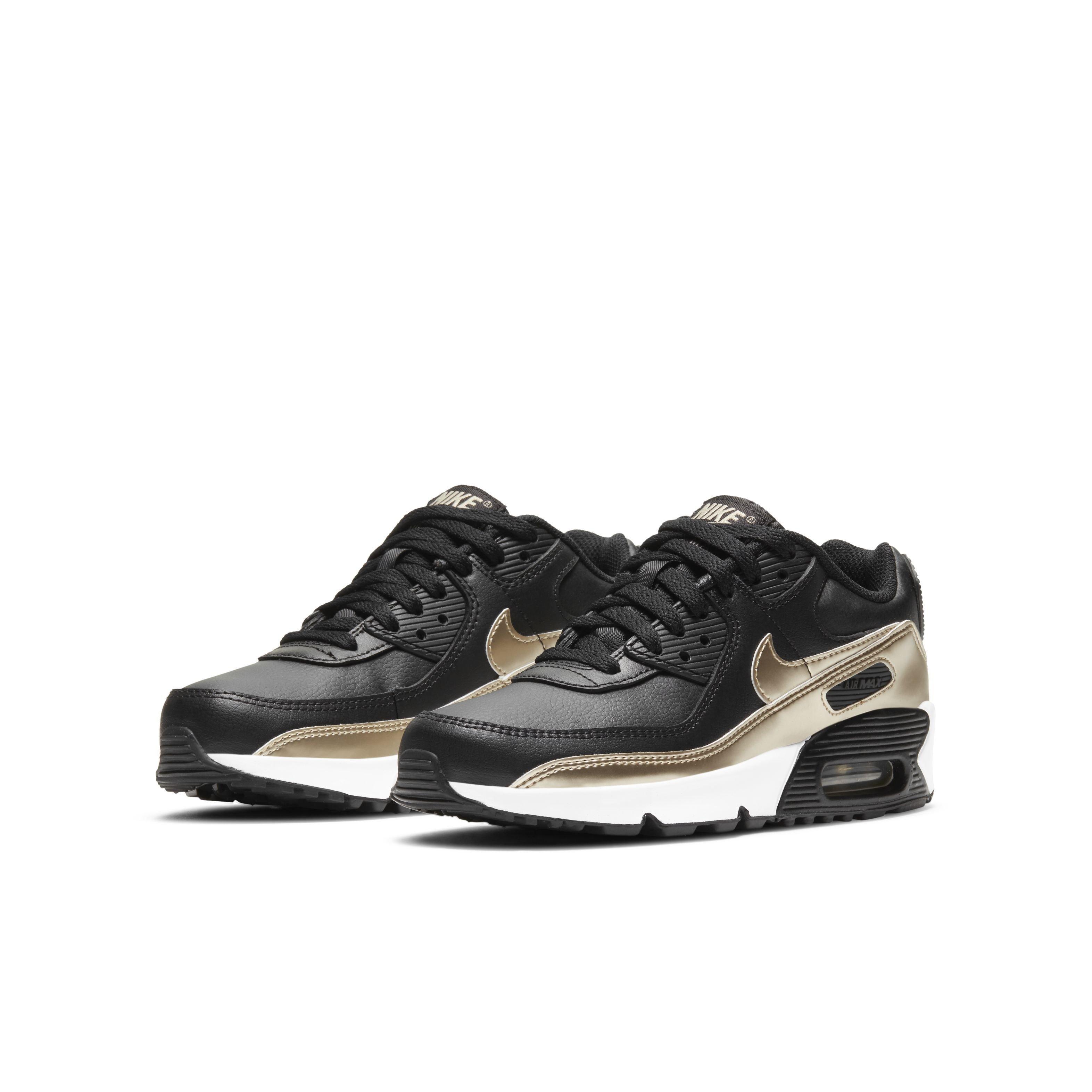 Nike Air Max 90 LTR "Black/Metallic Gold/White" Grade School Boys' Shoe - BLACK/GOLD/WHITE Thumbnail View 3
