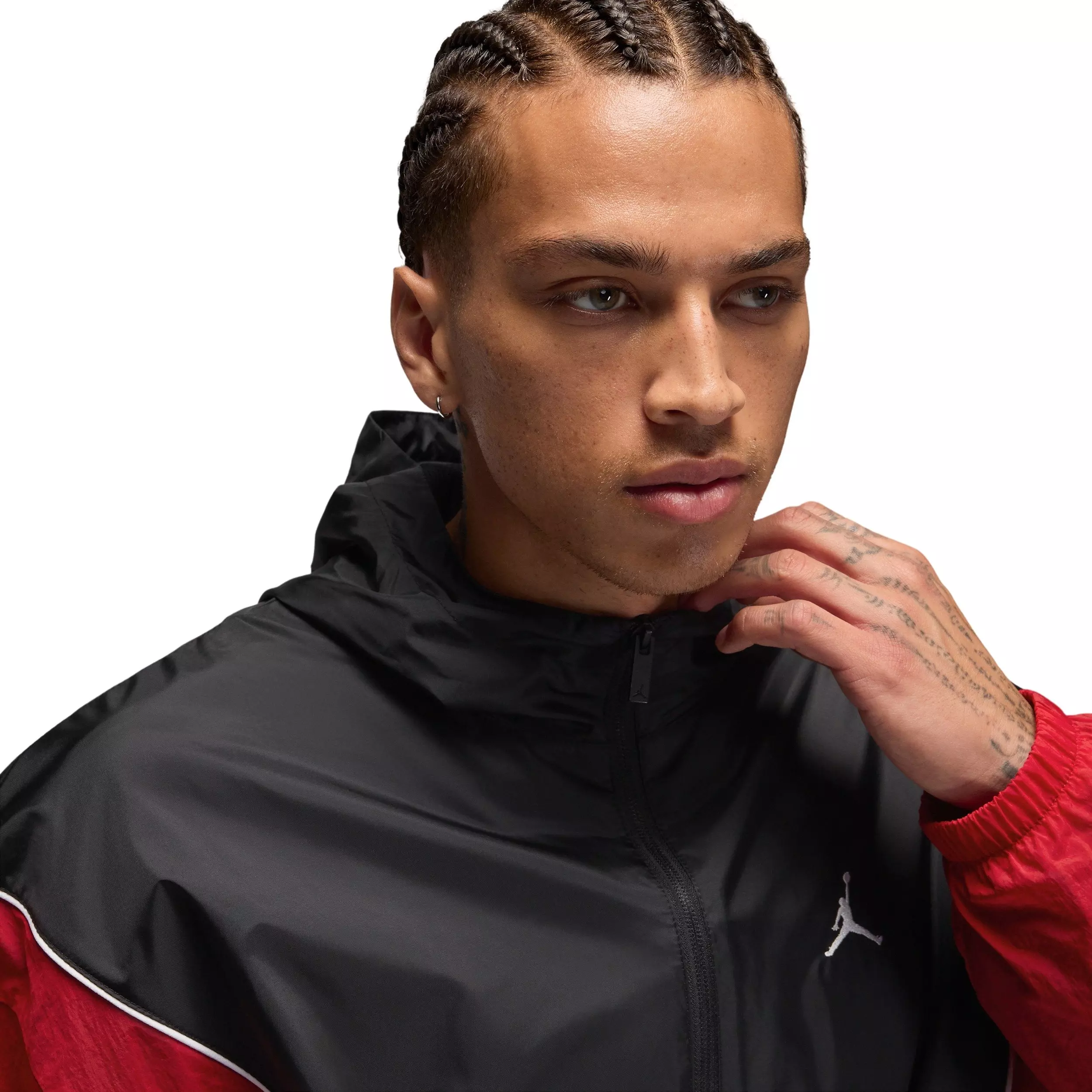 Jordan Men's Brooklyn Hooded Draft Jacket - Black/Red - BLACK/GOLD/CRIMSON