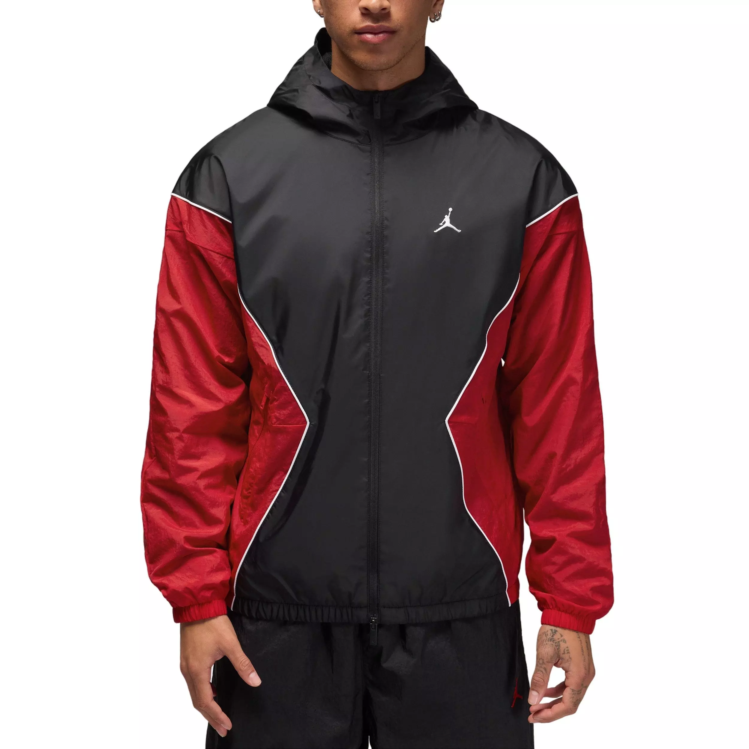 Jordan Men's Brooklyn Hooded Draft Jacket - Black/Red - BLACK/GOLD/CRIMSON