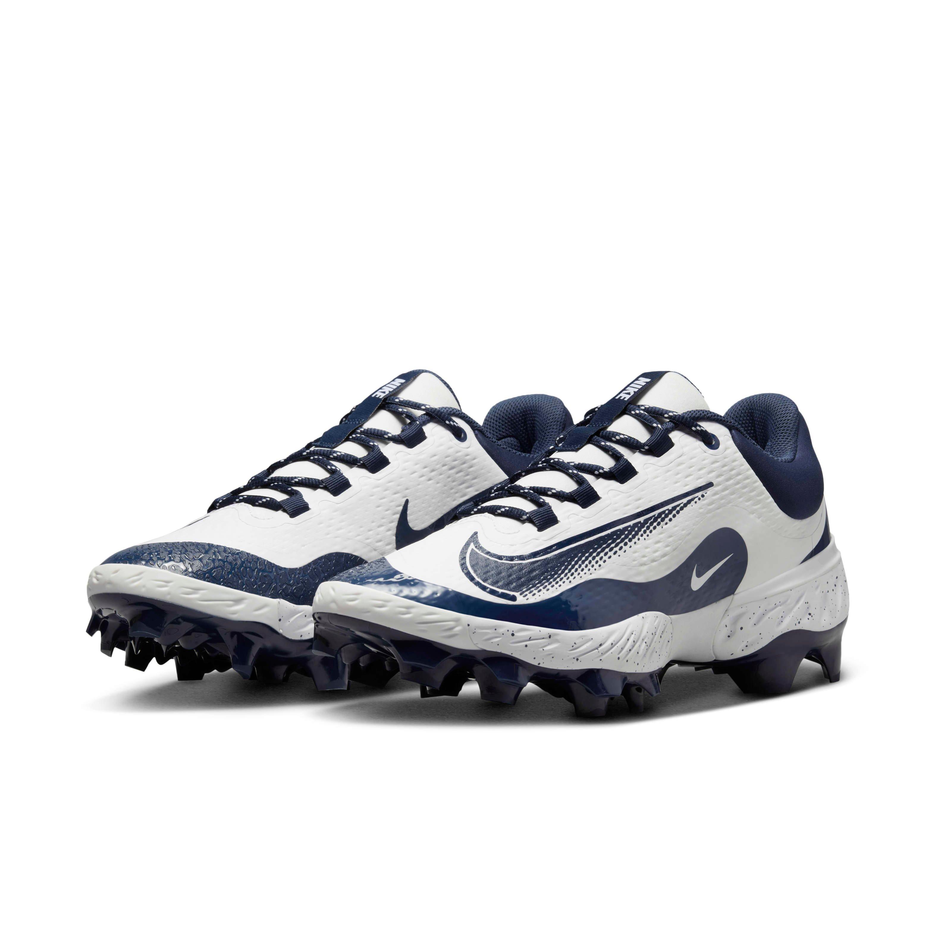 Nike Alpha Huarache Elite 4 Low MCS "White/Midnight Navy" Men's Baseball Cleat - WHITE/NAVY Thumbnail View 3