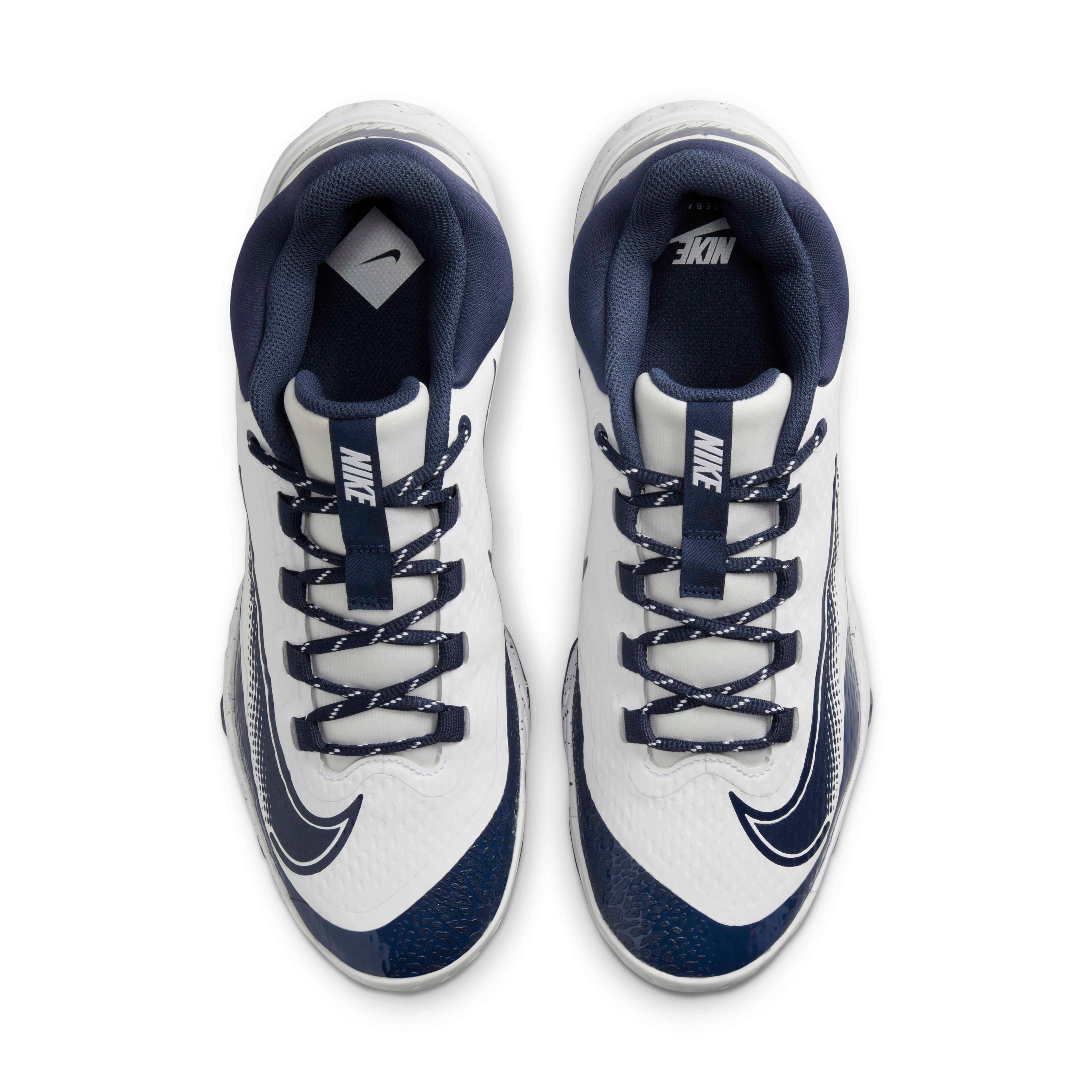 Nike Alpha Huarache Elite 4 Low MCS "White/Midnight Navy" Men's Baseball Cleat - WHITE/NAVY Thumbnail View 4