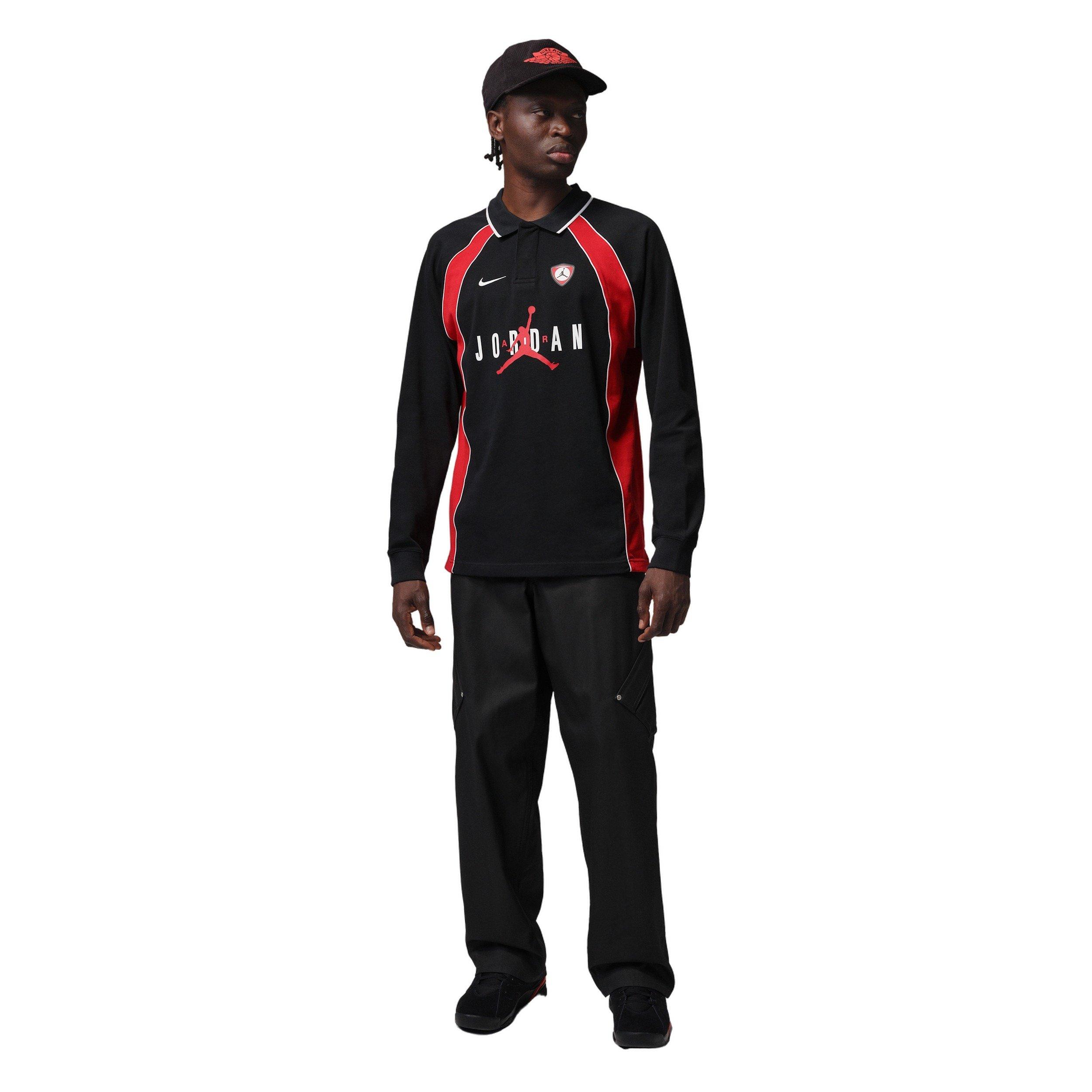 Jordan Men's Flight Long Sleeve Polo Jersey - BLACK/WHITE Thumbnail View 5