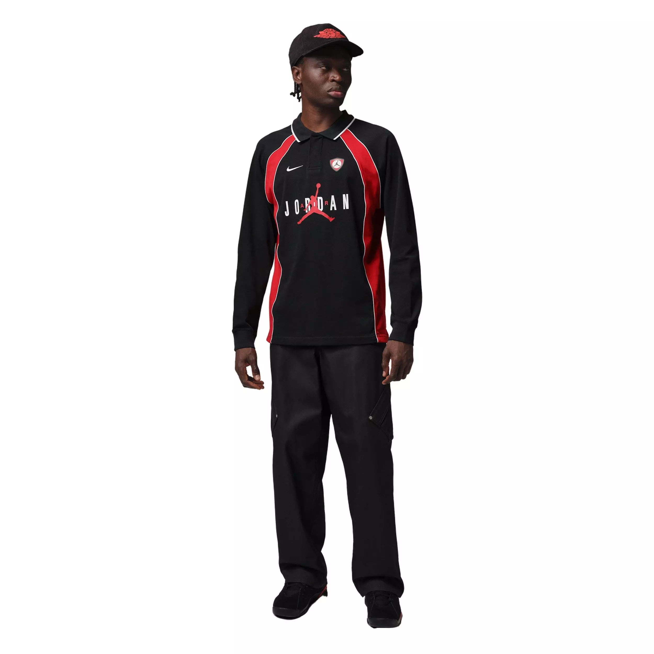 Jordan Men's Flight Long Sleeve Polo Jersey - BLACK/WHITE