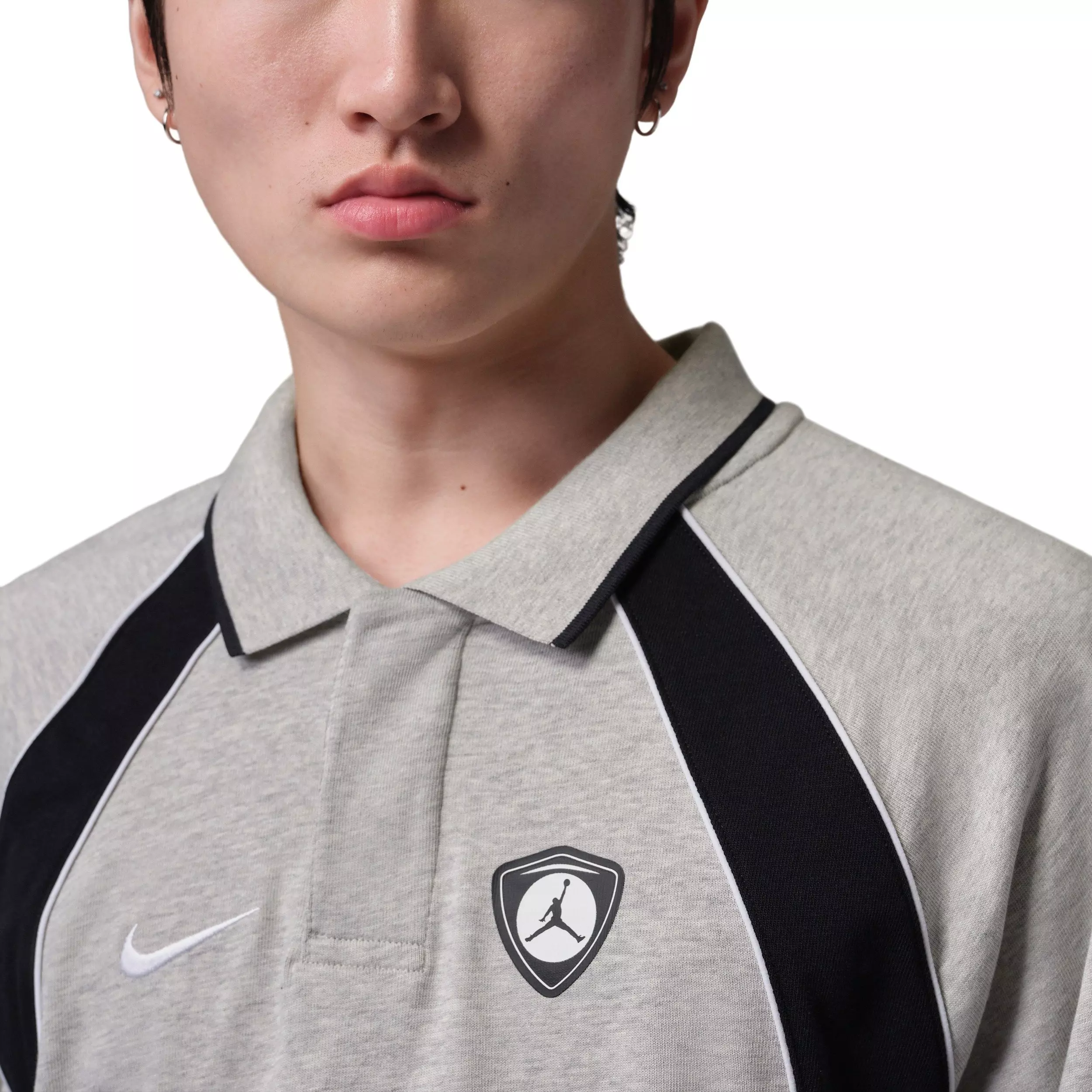 Jordan Men's Flight Long Sleeve Polo Jersey - BLACK/WHITE