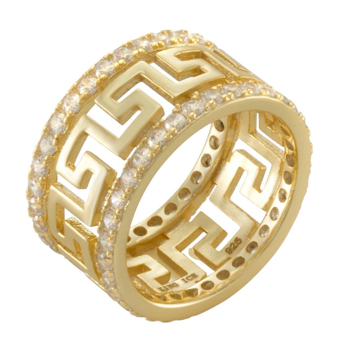 King Ice Greek Key Ring - Gold - GOLD