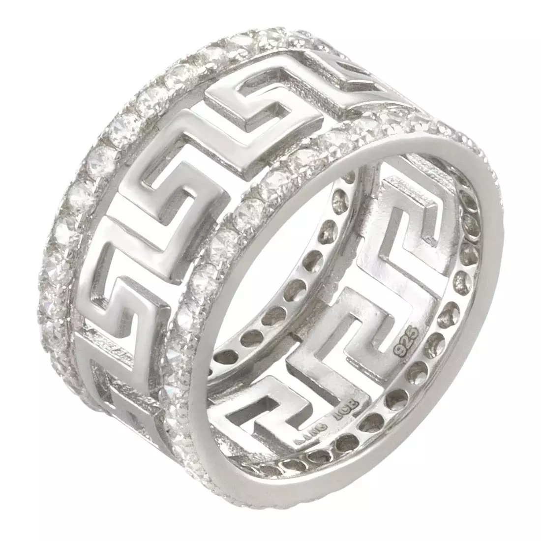 King Ice Greek Key Ring - White Gold - WHITE GOLD