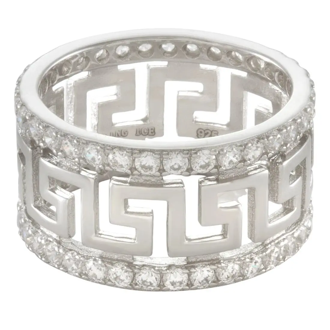 King Ice Greek Key Ring - White Gold - WHITE GOLD