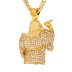 King Ice Iced Laughing Buddha Necklace - Gold - GOLD