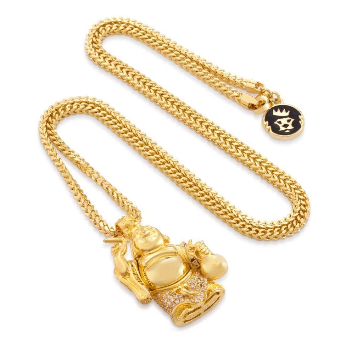 King Ice Iced Laughing Buddha Necklace - Gold - GOLD