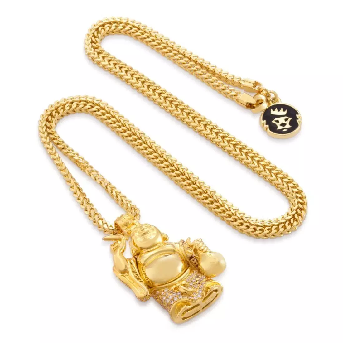 King Ice Iced Laughing Buddha Necklace - Gold - GOLD