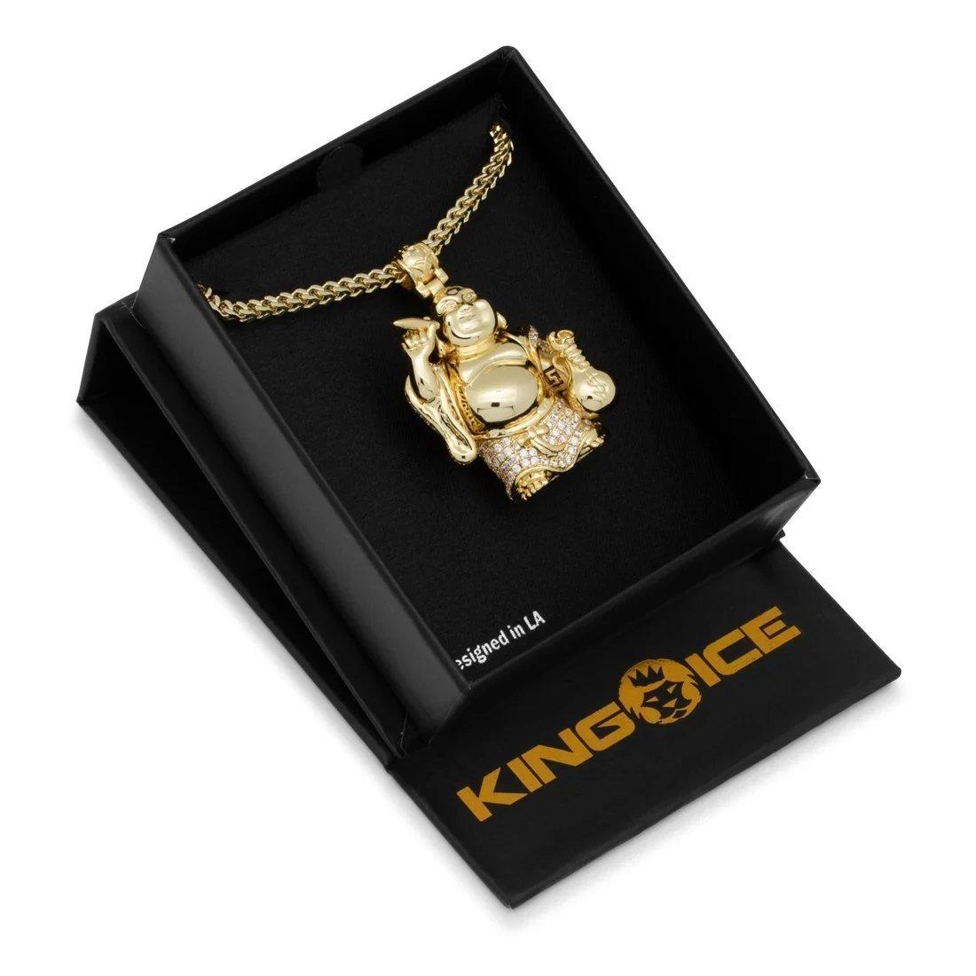 King Ice Iced Laughing Buddha Necklace - Gold - GOLD