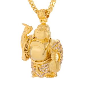 King Ice Iced Laughing Buddha Necklace - Gold - GOLD