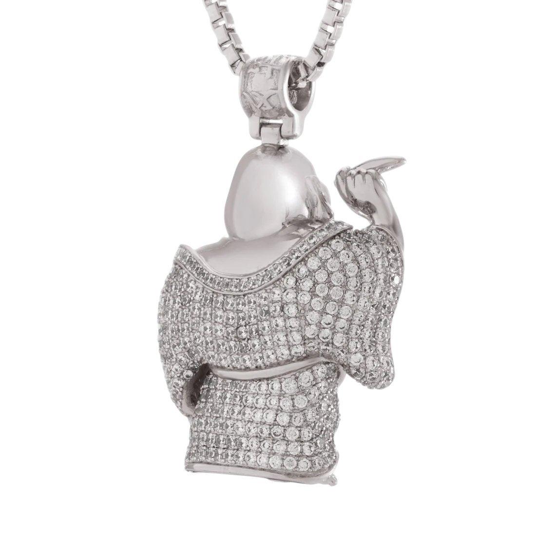 King Ice Iced Laughing Buddha Necklace - White Gold - WHITE GOLD