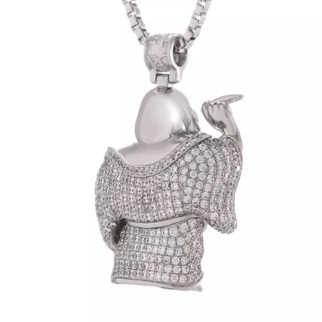 King Ice Iced Laughing Buddha Necklace - White Gold - WHITE GOLD