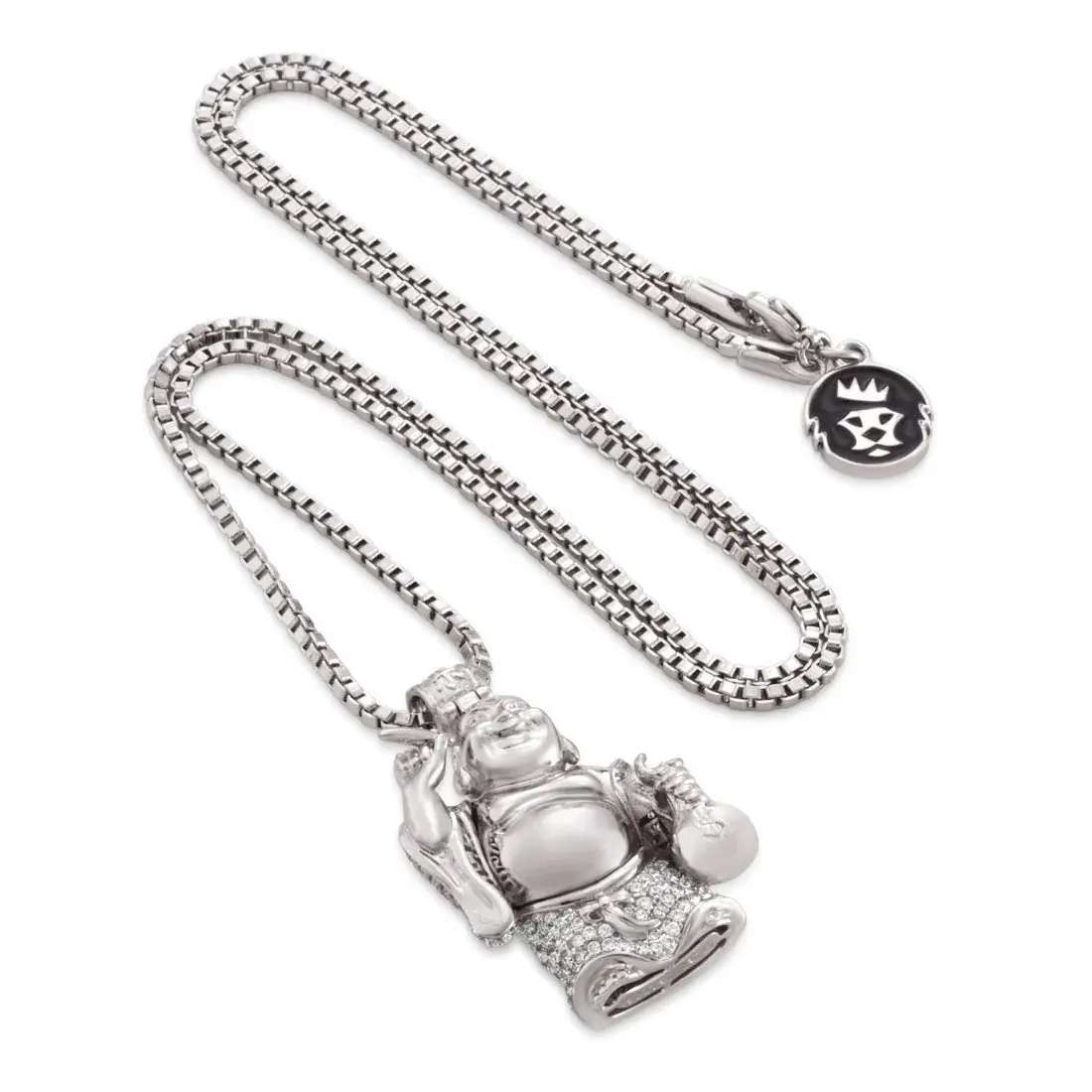 King Ice Iced Laughing Buddha Necklace - White Gold - WHITE GOLD