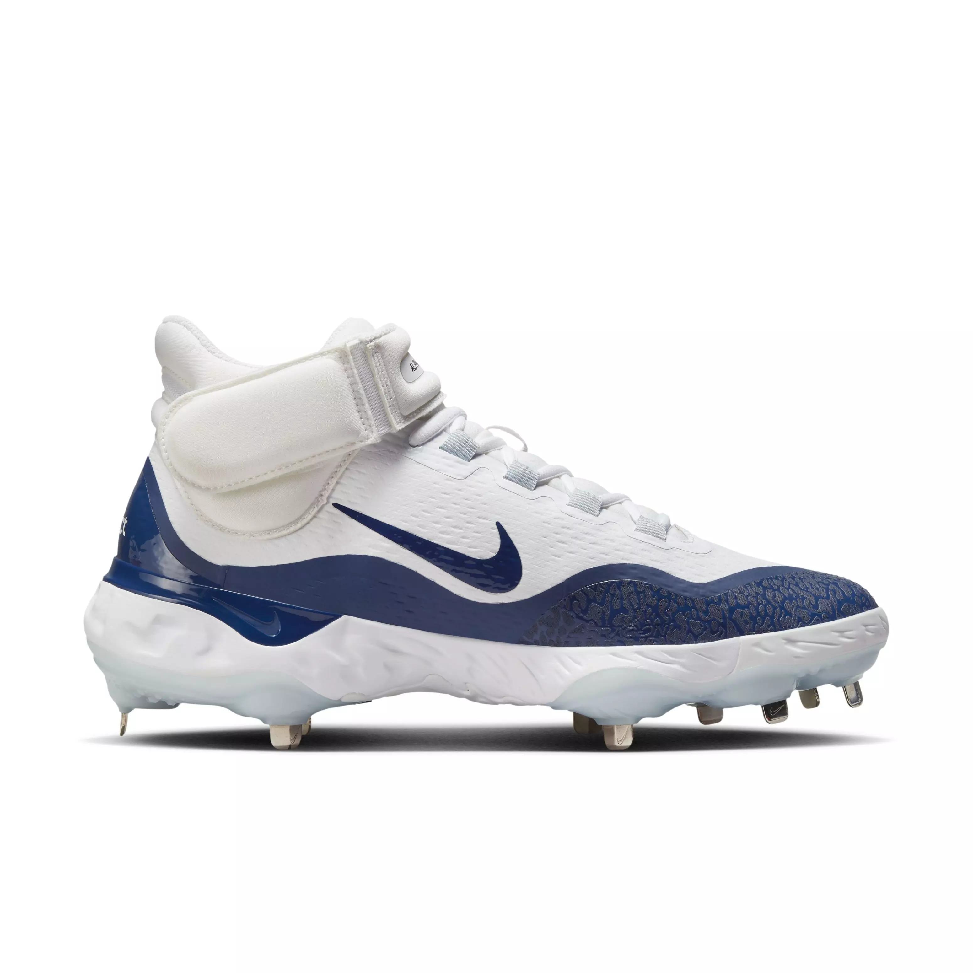 Nike Alpha Huarache Elite 4 Mid "White/Midnight Navy/Pure Platinum/Blue Tint" Men's Baseball Cleat - WHITE/NAVY/PLATINUM/BLUE