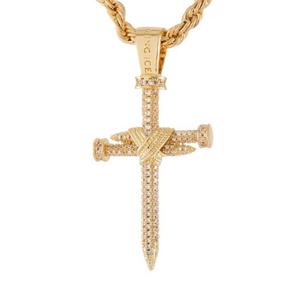 King Ice Nail Cross Necklace - Gold - GOLD