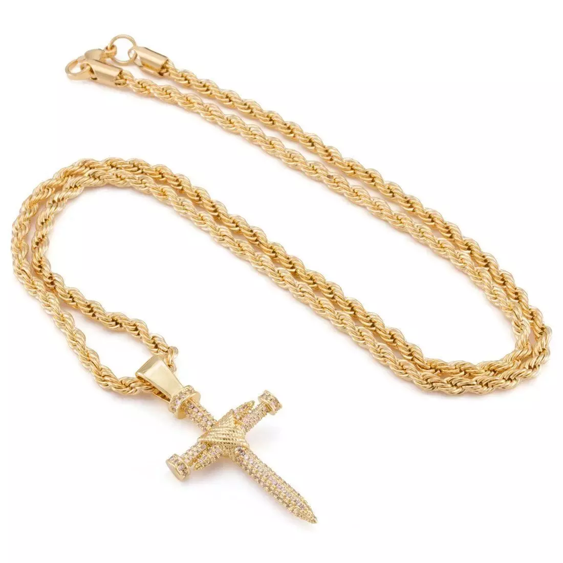 King Ice Nail Cross Necklace - Gold - GOLD